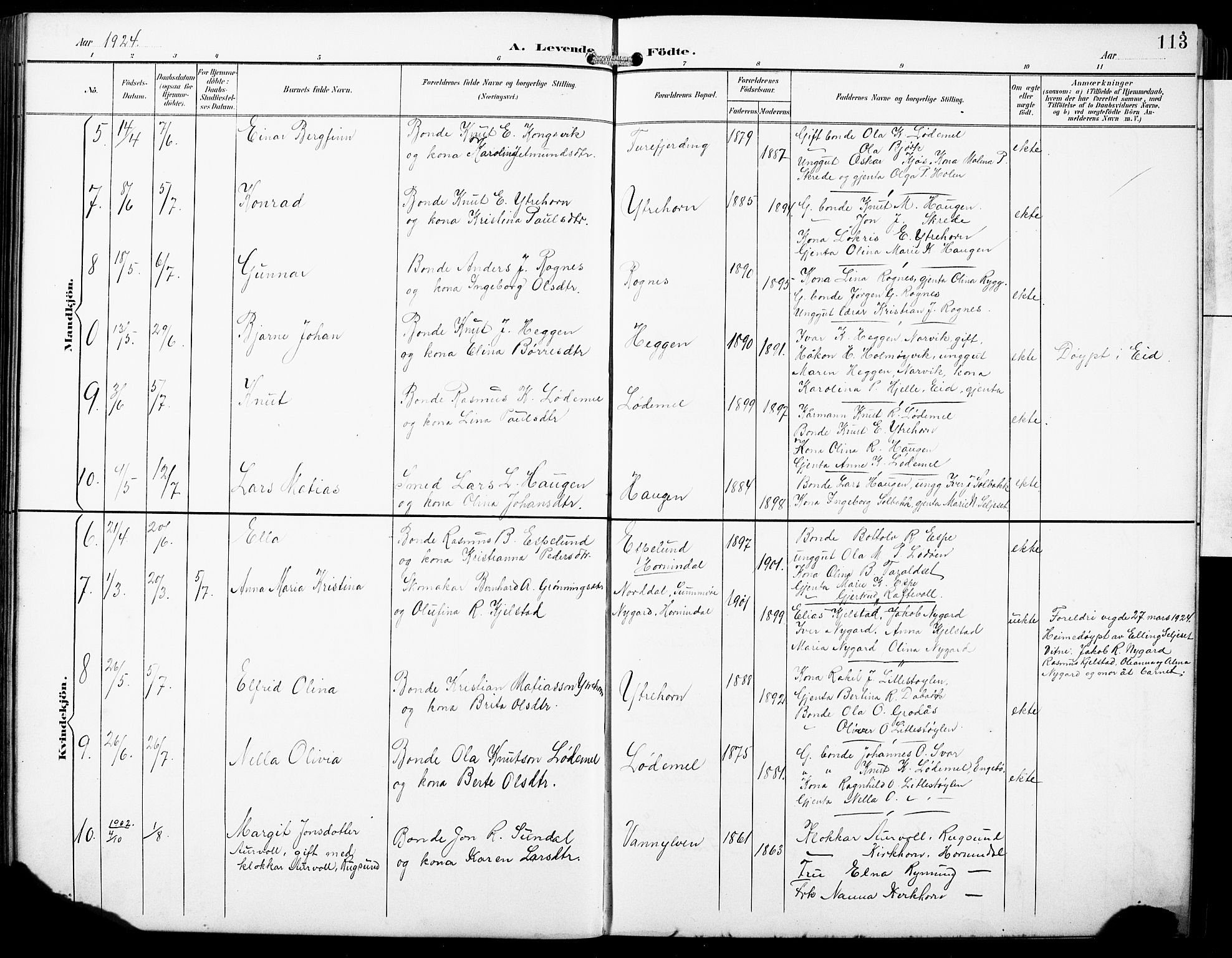 Hornindal sokneprestembete, SAB/A-82401/H/Hab: Parish register (copy) no. A 2, 1894-1927, p. 113