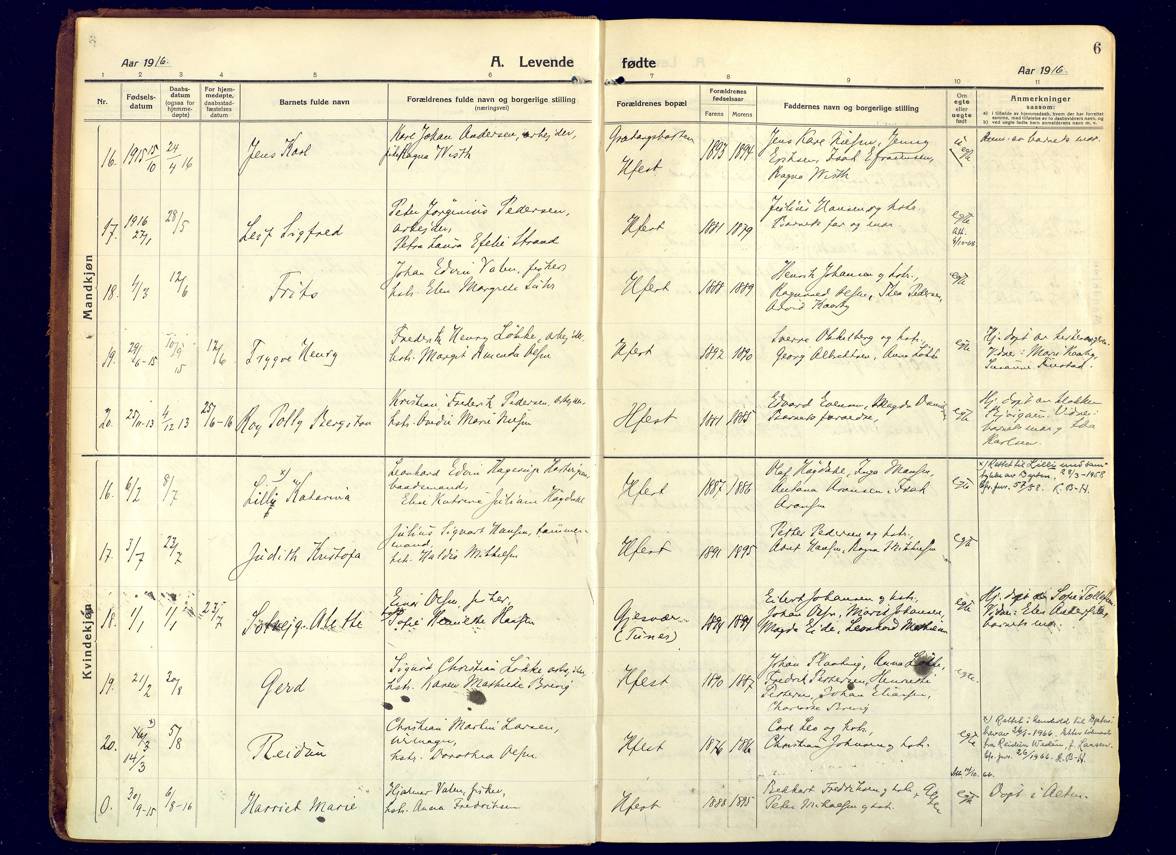 Hammerfest sokneprestkontor, SATØ/S-1347/H/Ha/L0015.kirke: Parish register (official) no. 15, 1916-1923, p. 6
