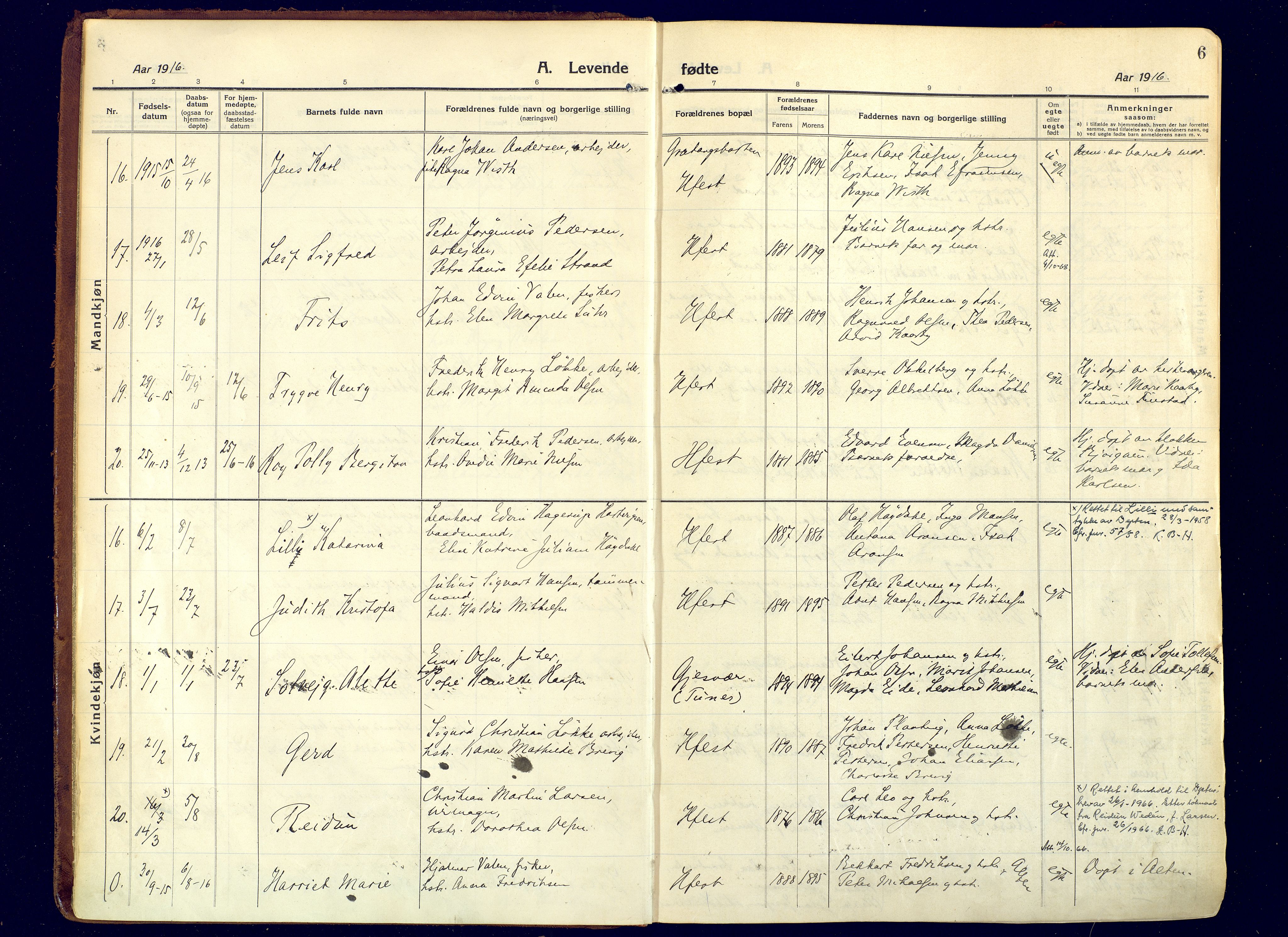 Hammerfest sokneprestkontor, AV/SATØ-S-1347/H/Ha/L0015.kirke: Parish register (official) no. 15, 1916-1923, p. 6