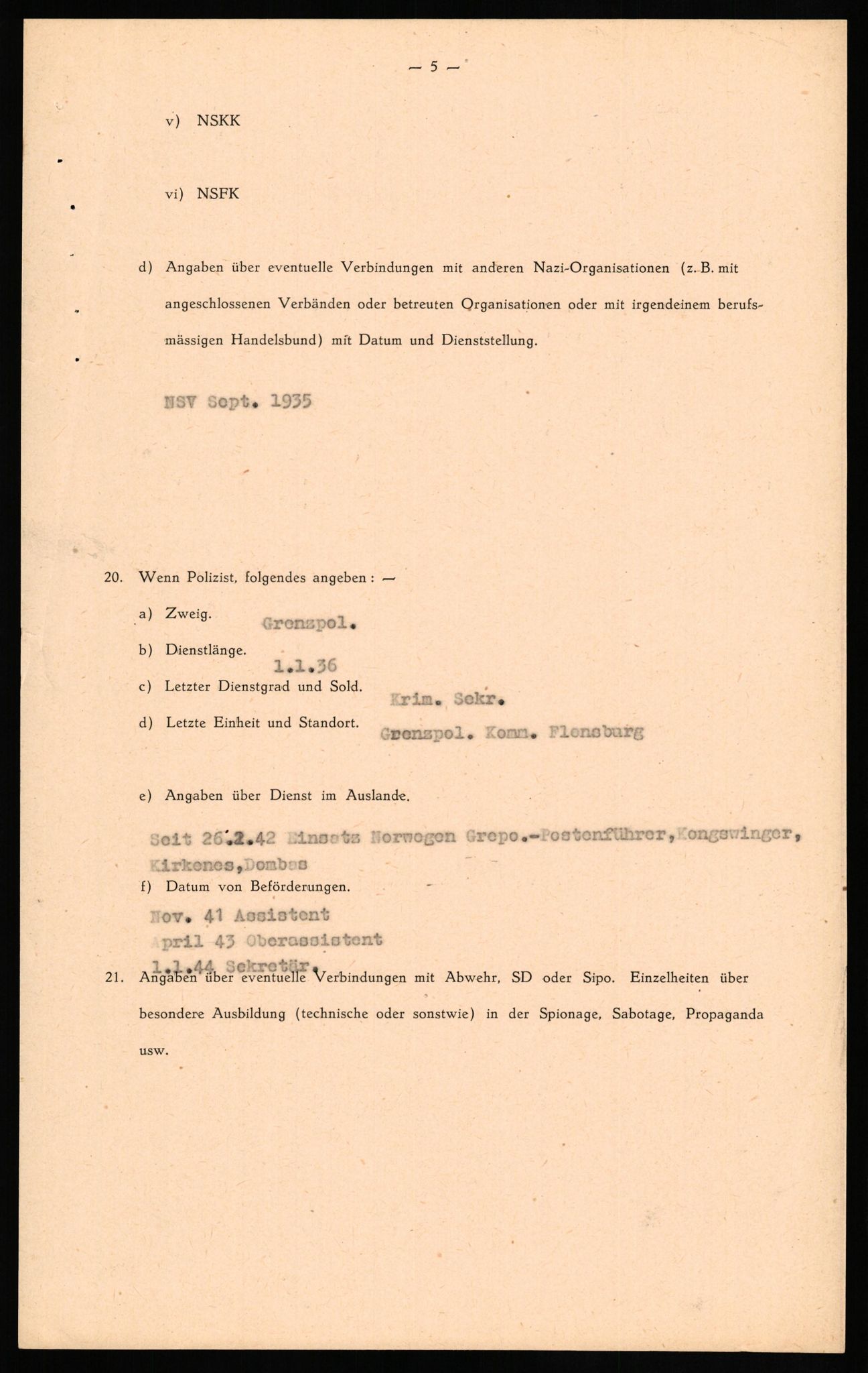 Forsvaret, Forsvarets overkommando II, AV/RA-RAFA-3915/D/Db/L0021: CI Questionaires. Tyske okkupasjonsstyrker i Norge. Tyskere., 1945-1946, p. 227