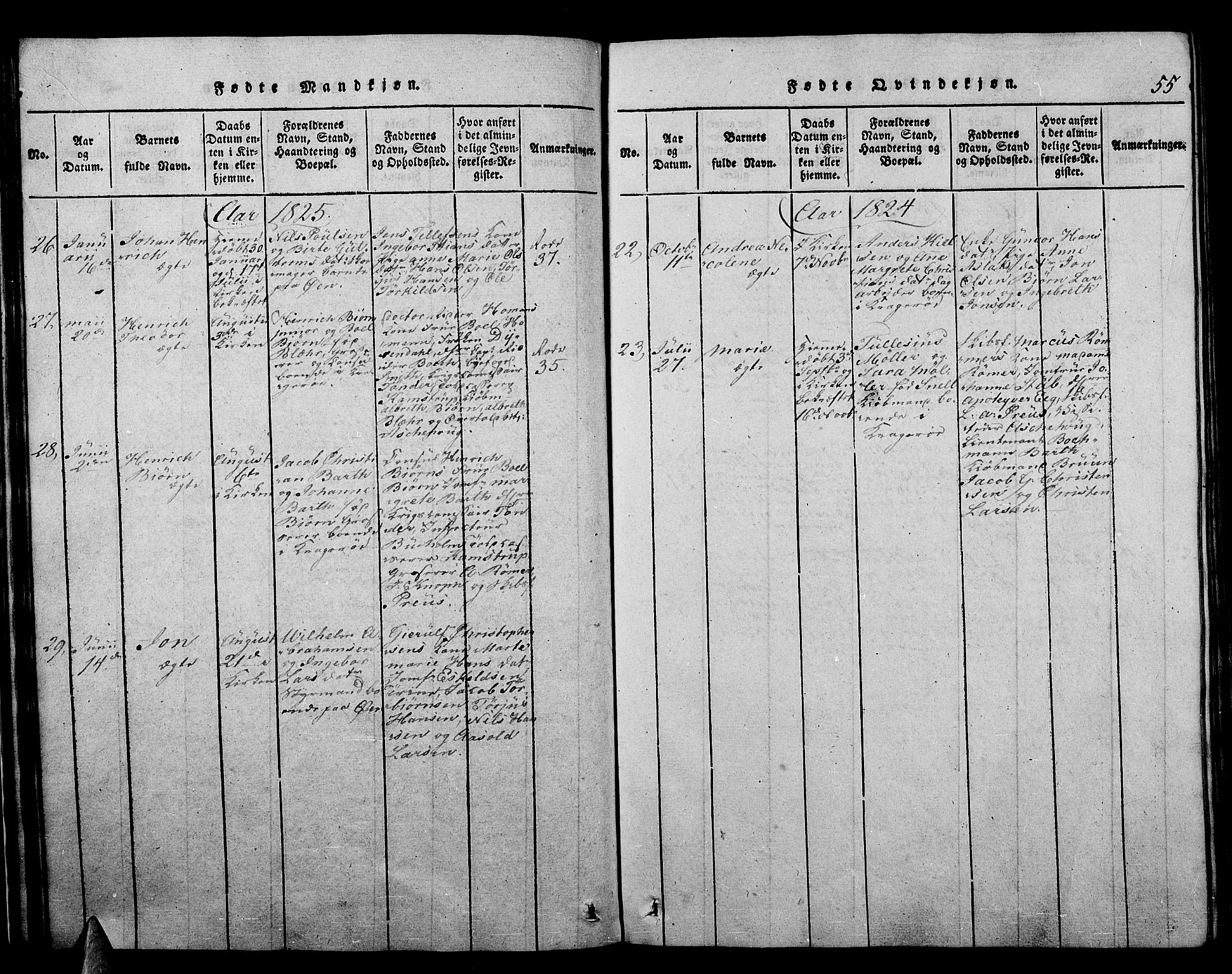 Kragerø kirkebøker, AV/SAKO-A-278/F/Fa/L0004: Parish register (official) no. 4, 1814-1831, p. 55