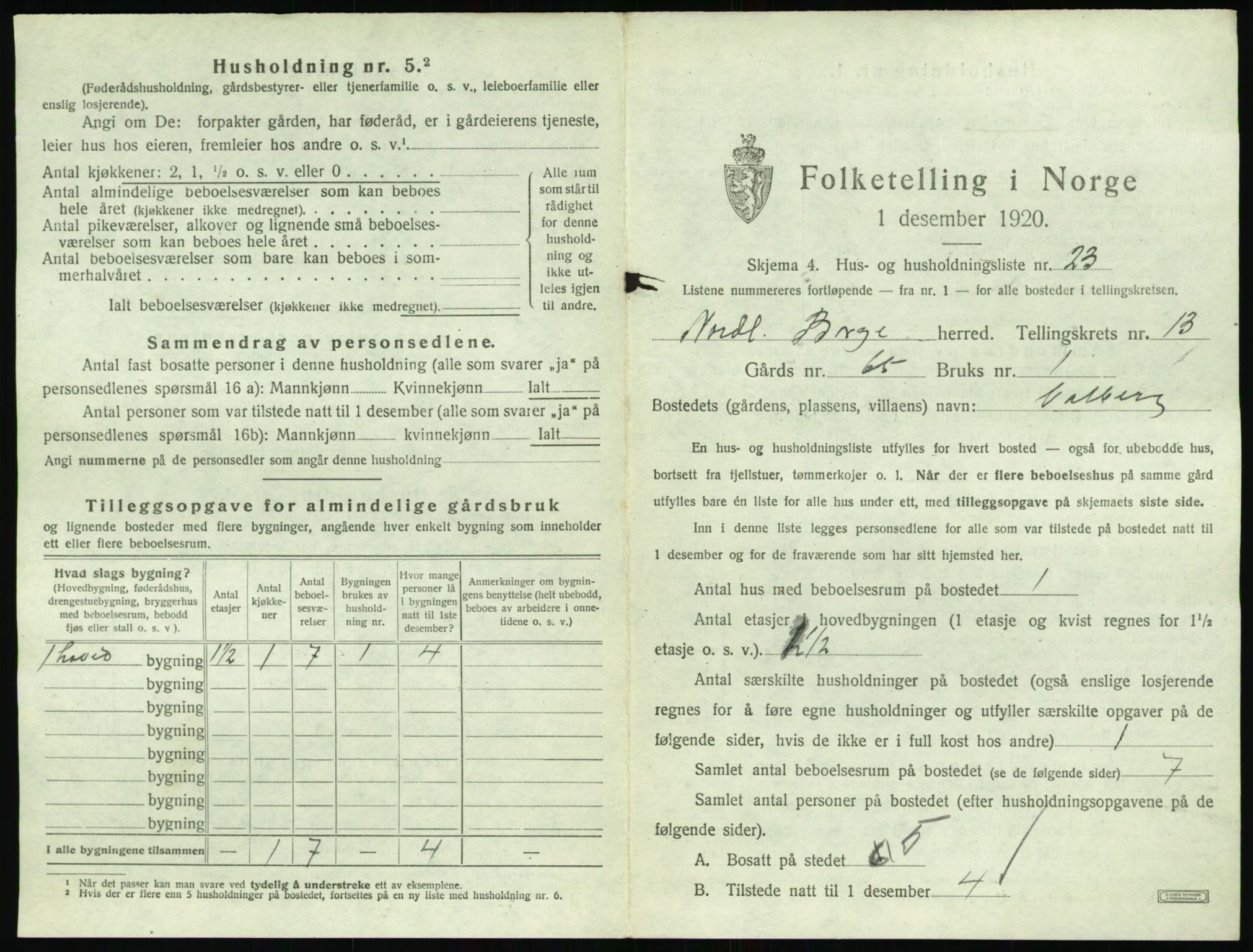 SAT, 1920 census for Borge, 1920, p. 1463