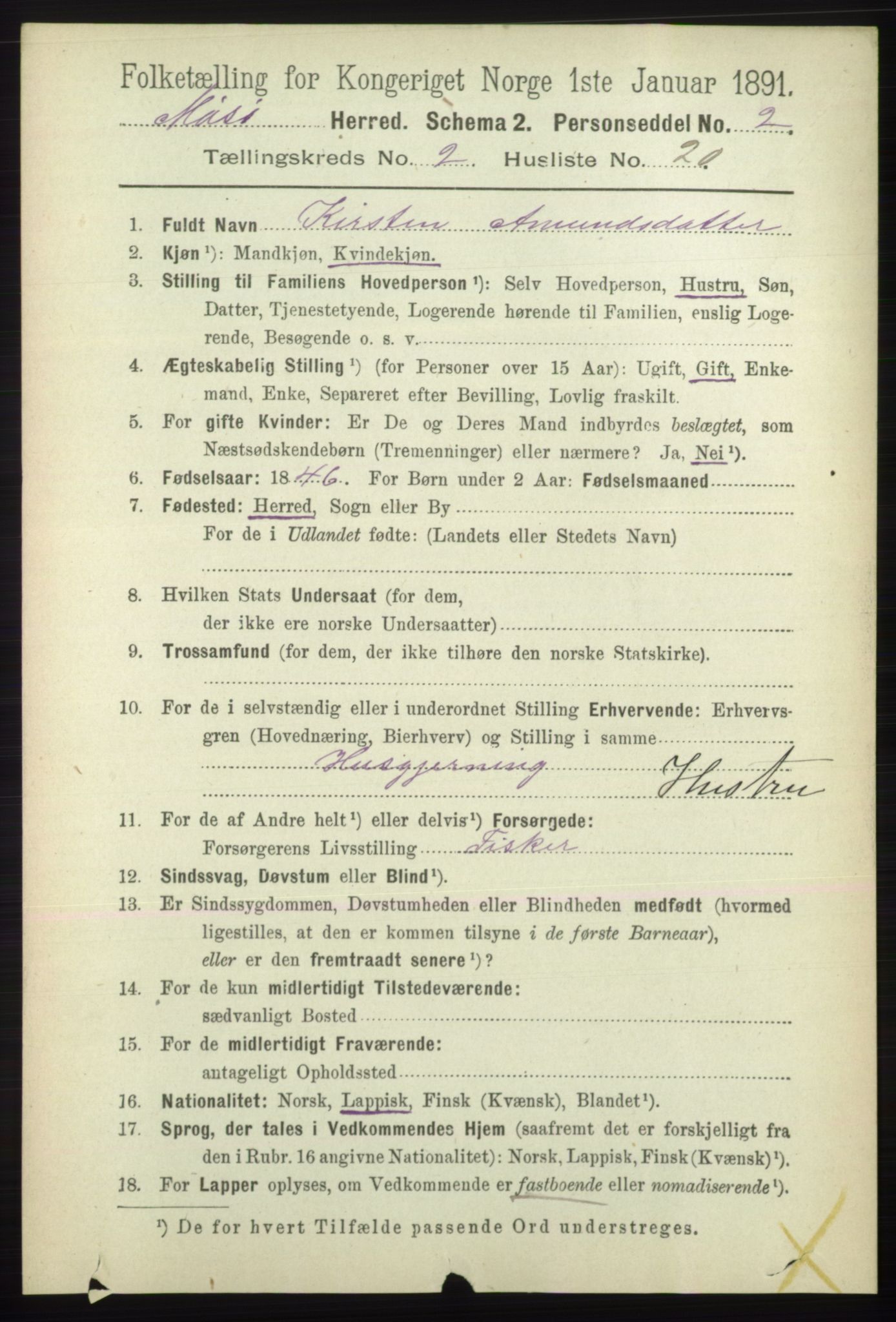 RA, 1891 census for 2018 Måsøy, 1891, p. 351