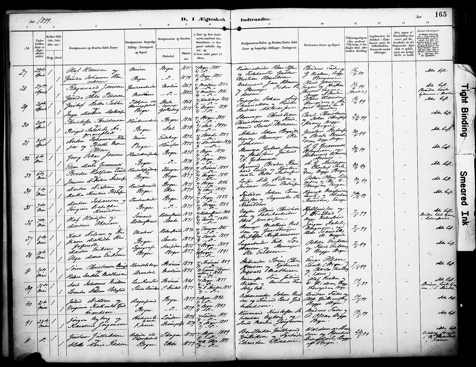 Bragernes kirkebøker, SAKO/A-6/F/Fc/L0006: Parish register (official) no. III 6, 1888-1899, p. 165