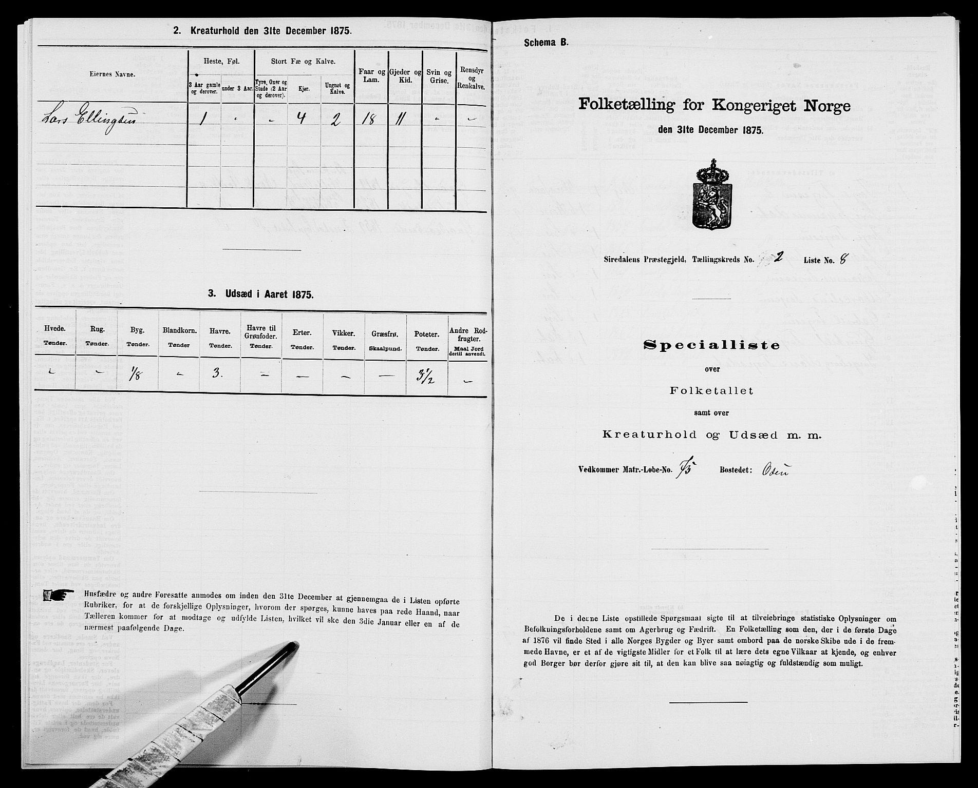 SAK, 1875 census for 1046P Sirdal, 1875, p. 152