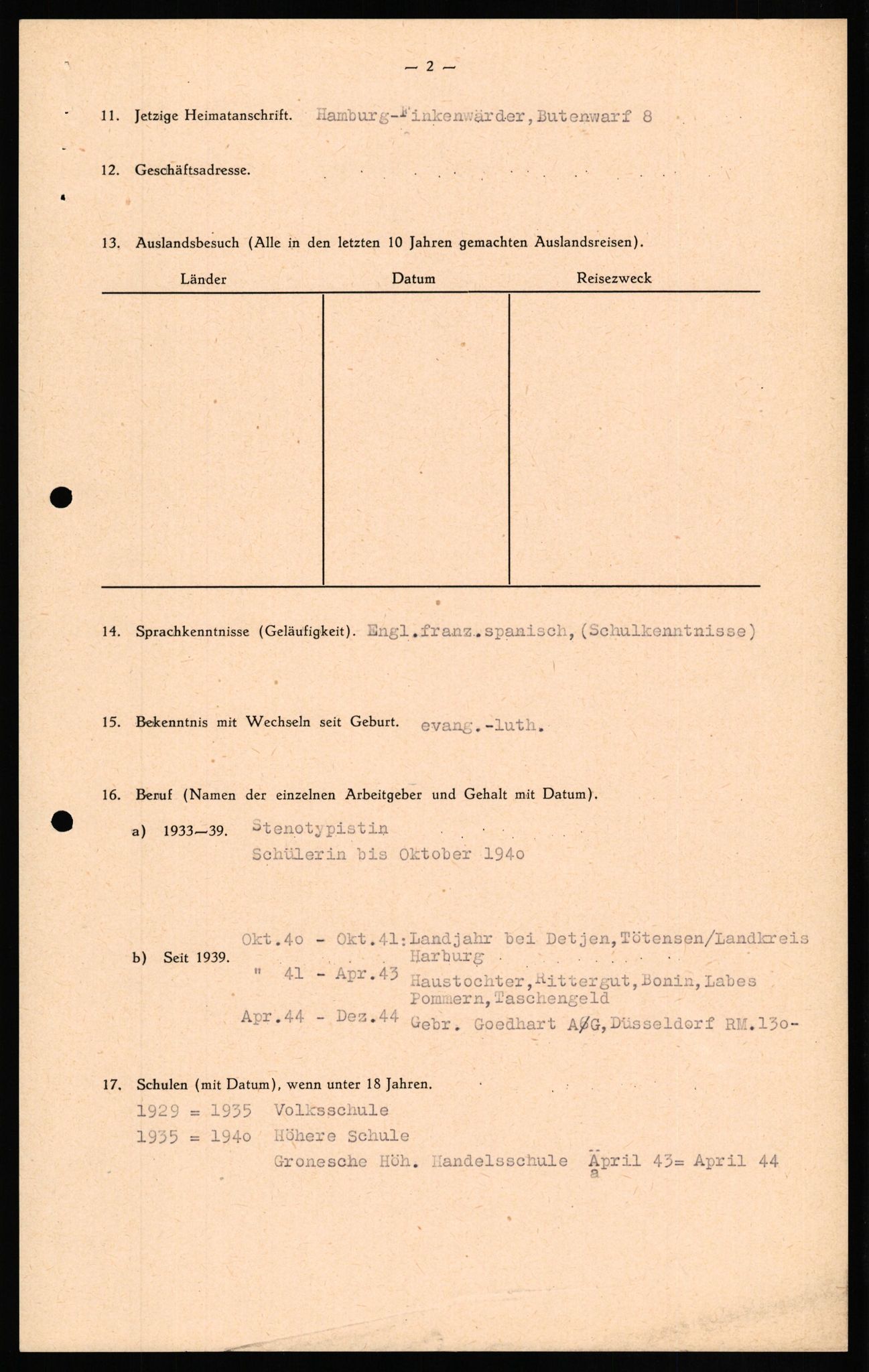 Forsvaret, Forsvarets overkommando II, RA/RAFA-3915/D/Db/L0023: CI Questionaires. Tyske okkupasjonsstyrker i Norge. Tyskere., 1945-1946, p. 341
