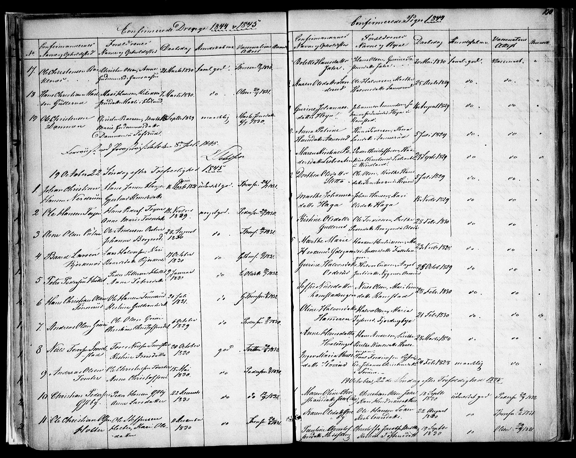 Fet prestekontor Kirkebøker, AV/SAO-A-10370a/F/Fa/L0009: Parish register (official) no. I 9, 1843-1846, p. 100