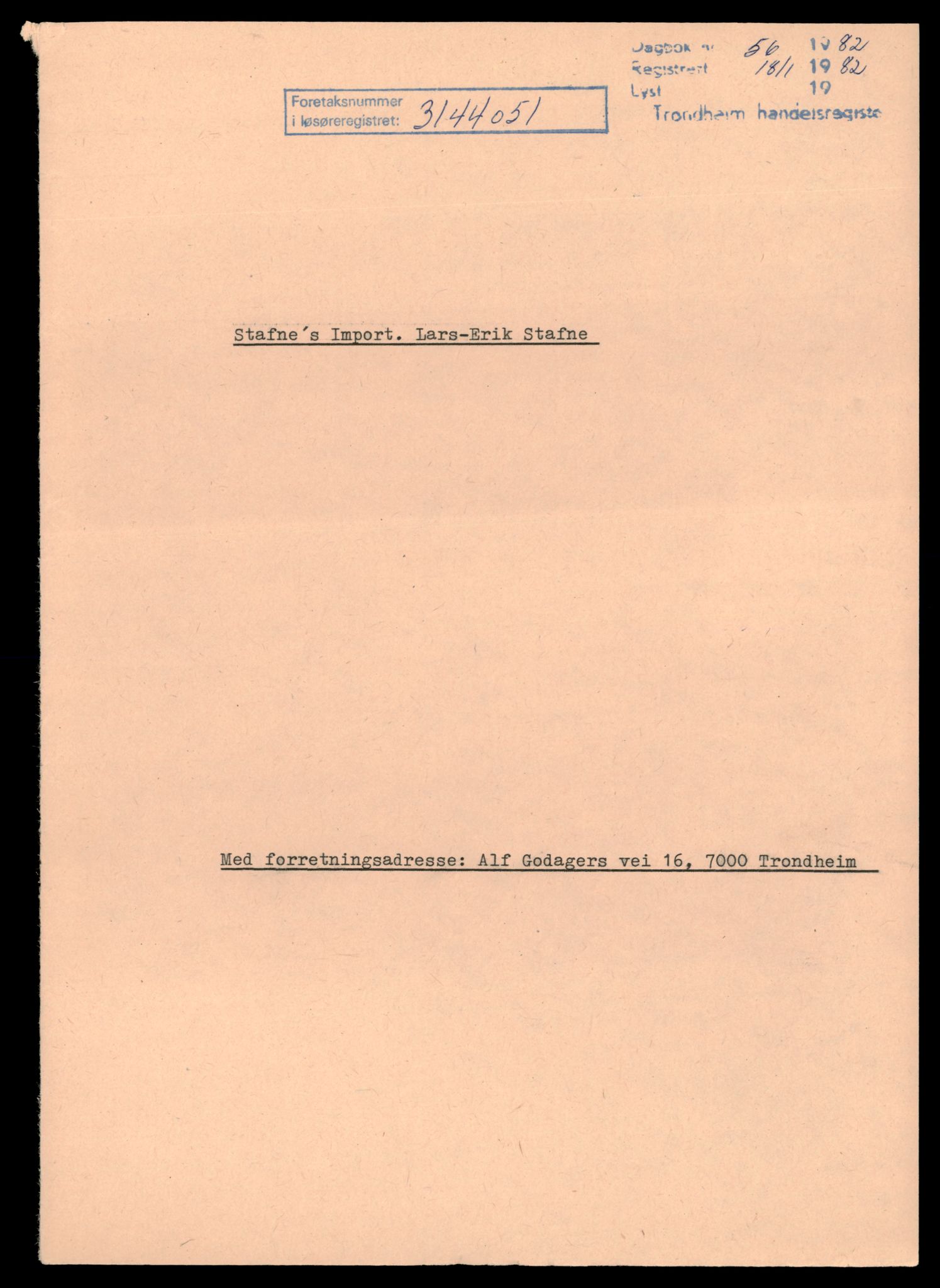 Trondheim byfogd, AV/SAT-A-0003/2/J/Jd/Jda/L0079: Bilag, enkeltmannsforetak, ansvarlige selskap og kommandittselskap, St-Th, 1944-1990, p. 1