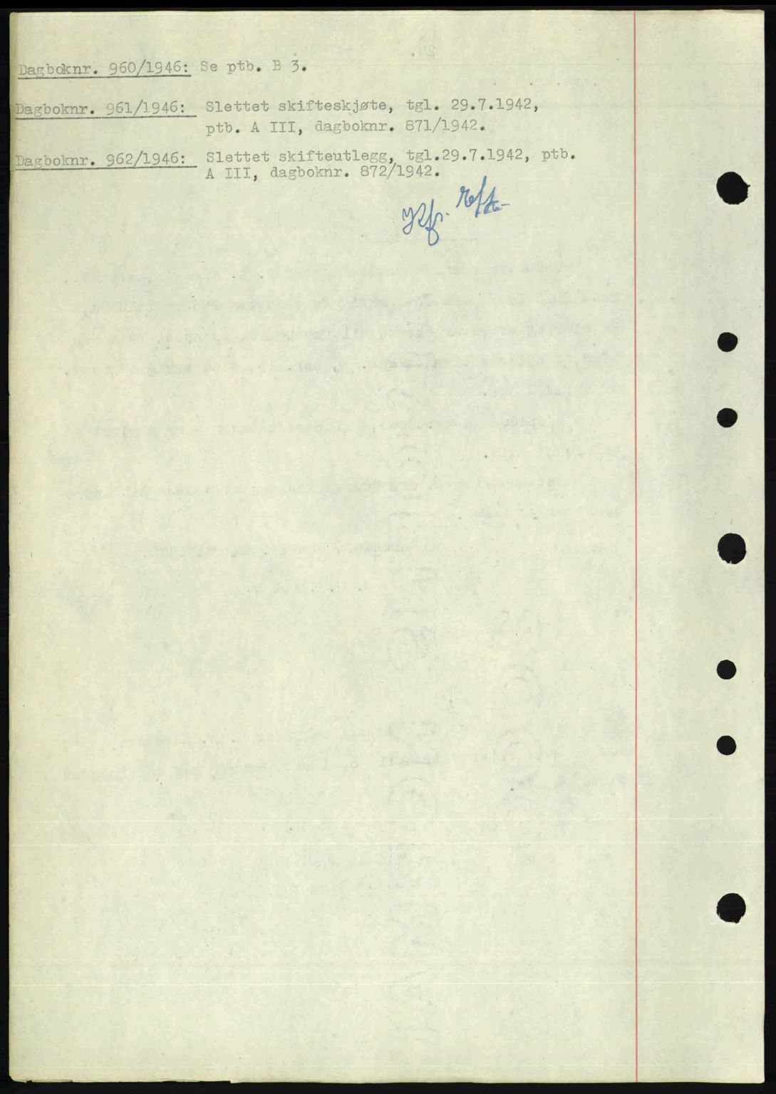 Nedenes sorenskriveri, AV/SAK-1221-0006/G/Gb/Gba/L0055: Mortgage book no. A7, 1946-1946, Diary no: : 960/1946