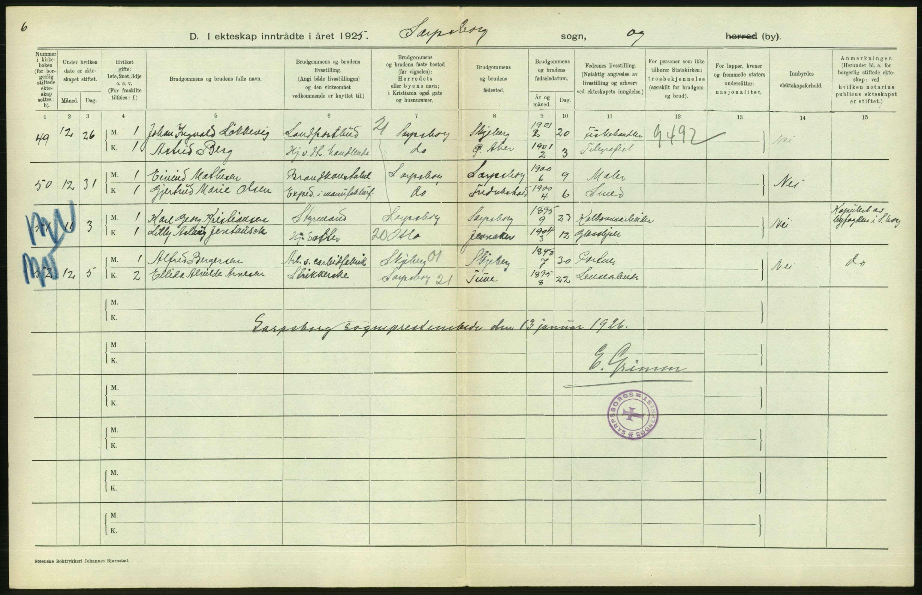 Statistisk sentralbyrå, Sosiodemografiske emner, Befolkning, AV/RA-S-2228/D/Df/Dfc/Dfce/L0002: Østfold fylke: Gifte, døde. Bygder og byer., 1925, p. 504