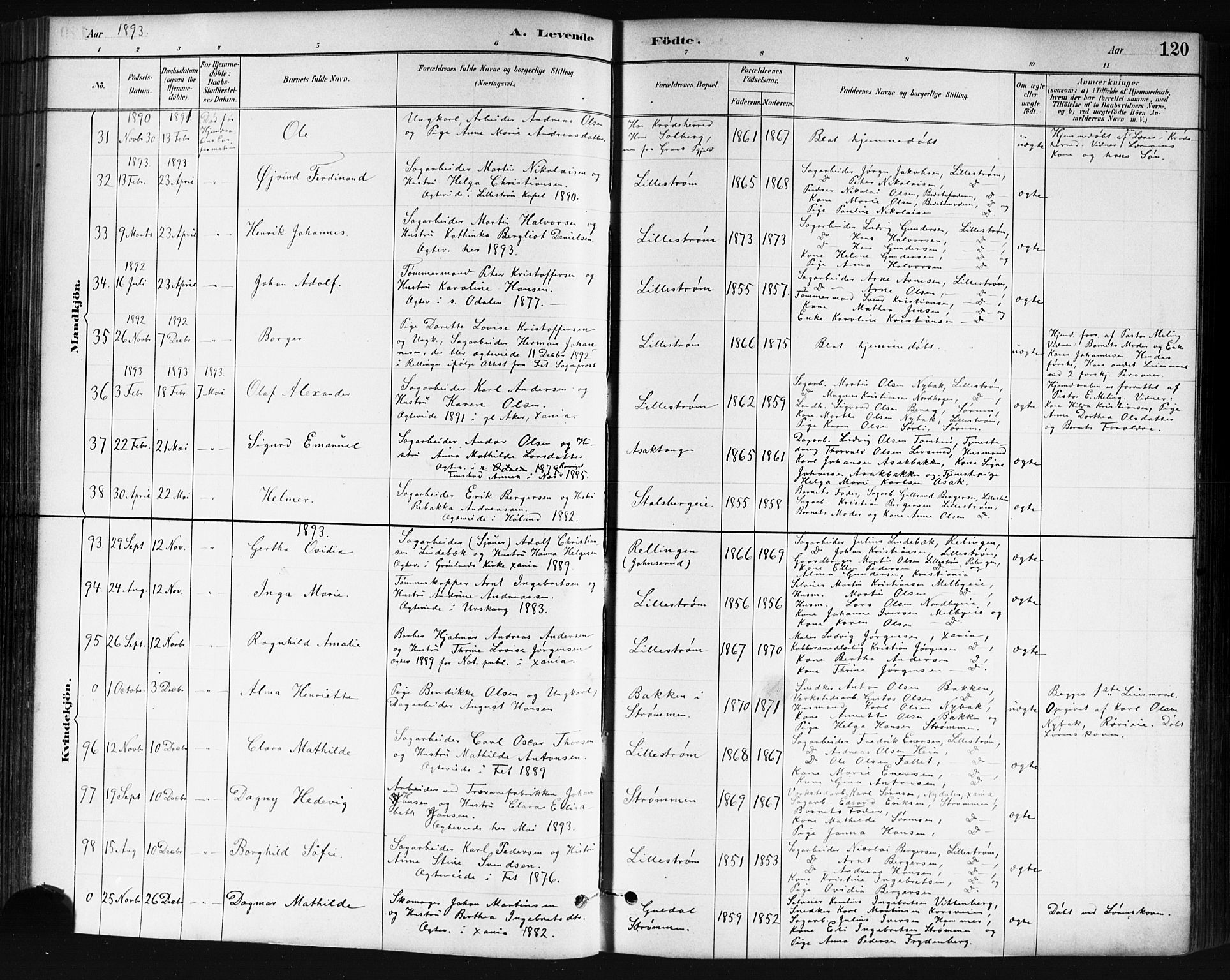 Skedsmo prestekontor Kirkebøker, SAO/A-10033a/G/Ga/L0004: Parish register (copy) no. I 4, 1883-1895, p. 120