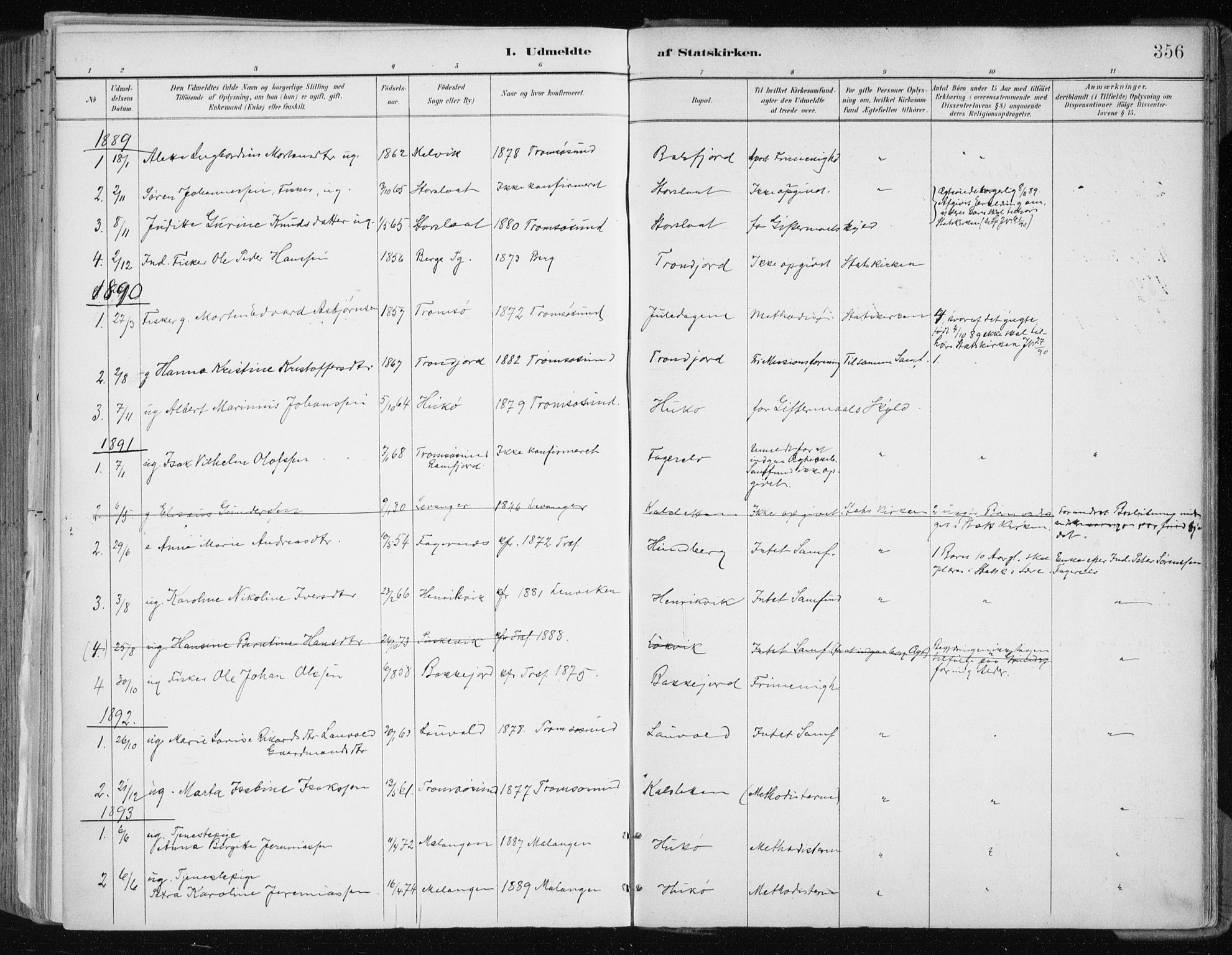 Tromsøysund sokneprestkontor, SATØ/S-1304/G/Ga/L0005kirke: Parish register (official) no. 5, 1888-1896, p. 356