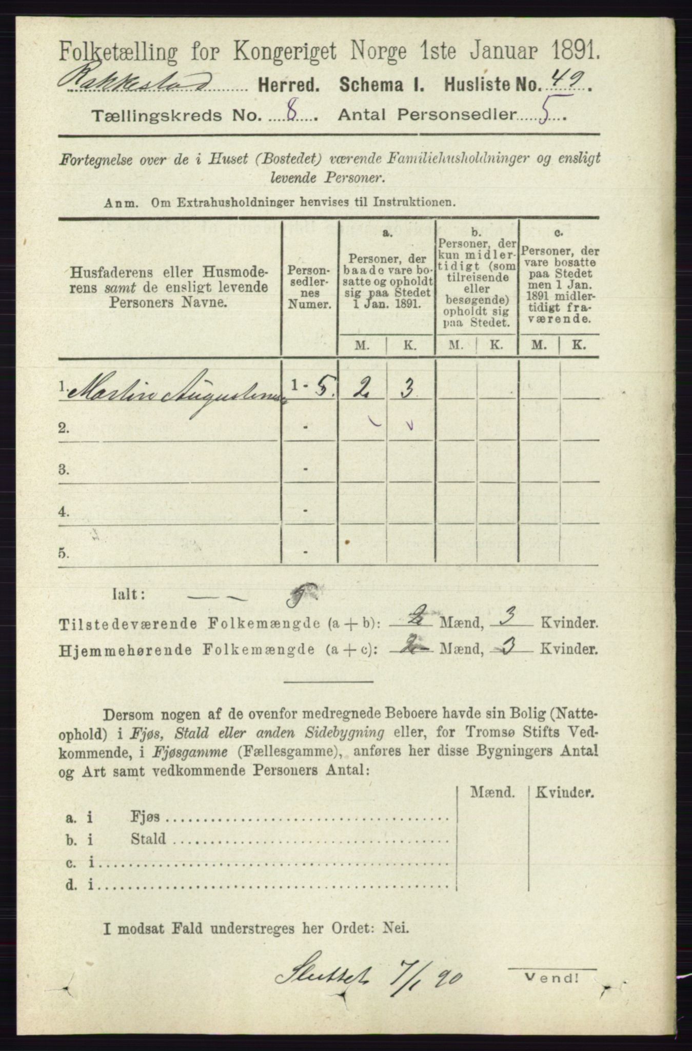 RA, 1891 census for 0128 Rakkestad, 1891, p. 3604