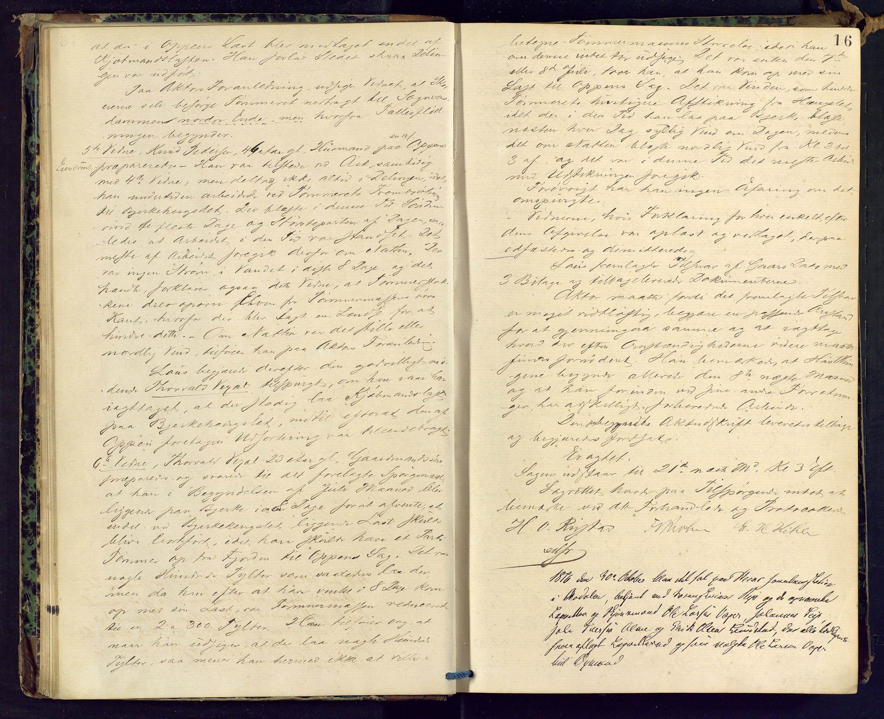 Ringerike sorenskriveri, AV/SAKO-A-105/F/Fc/Fca/L0015: Ekstrarettsprotokoll, 1876-1879, p. 16