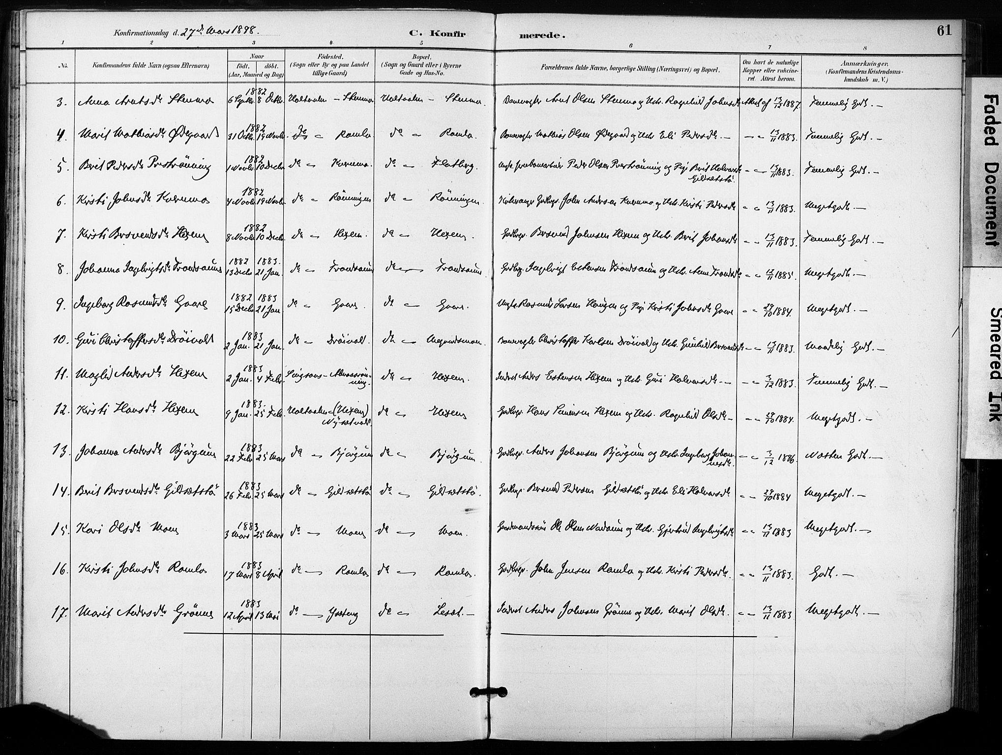 Ministerialprotokoller, klokkerbøker og fødselsregistre - Sør-Trøndelag, AV/SAT-A-1456/685/L0973: Parish register (official) no. 685A10, 1891-1907, p. 61