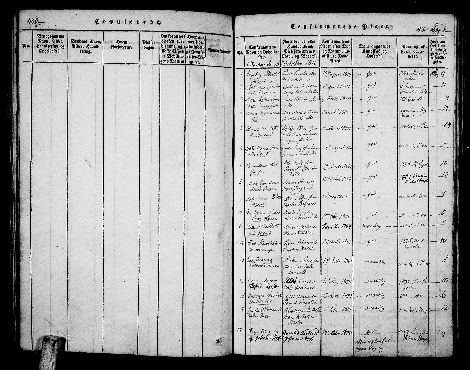 Hof kirkebøker, AV/SAKO-A-64/F/Fa/L0004: Parish register (official) no. I 4, 1814-1843, p. 480-481