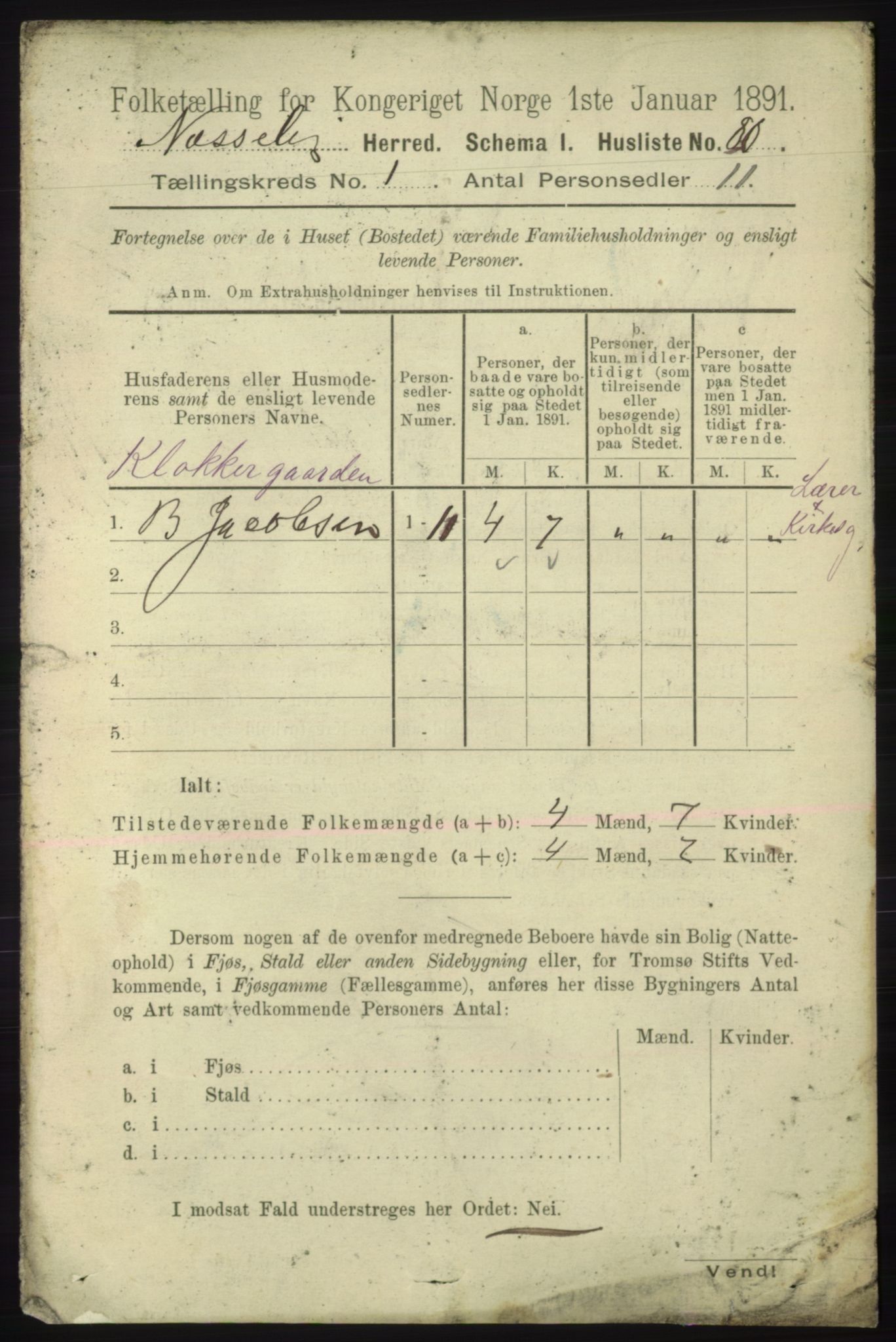 RA, 1891 census for 2027 Nesseby, 1891, p. 101