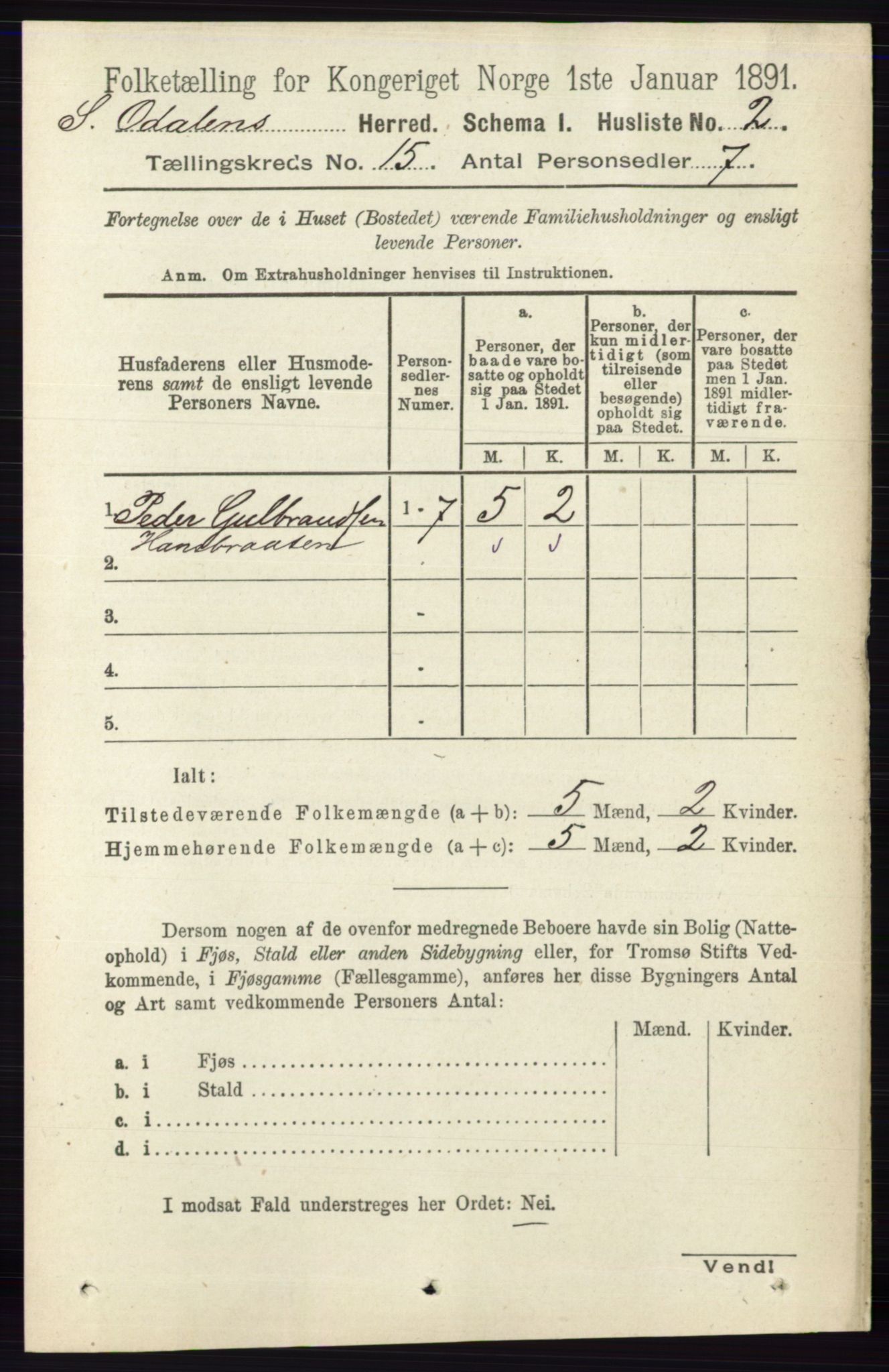 RA, 1891 census for 0419 Sør-Odal, 1891, p. 6467