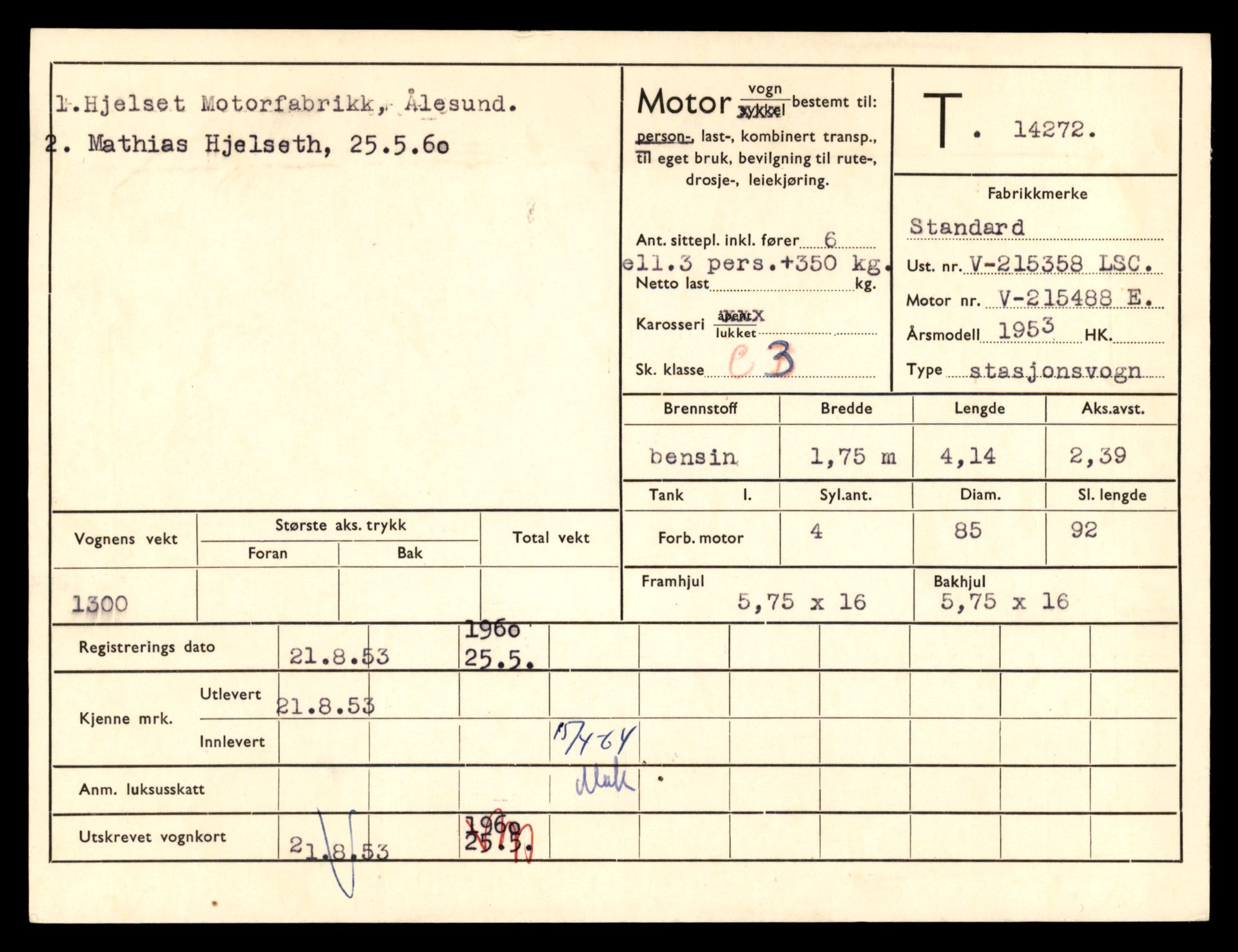 Møre og Romsdal vegkontor - Ålesund trafikkstasjon, AV/SAT-A-4099/F/Fe/L0044: Registreringskort for kjøretøy T 14205 - T 14319, 1927-1998, p. 1985