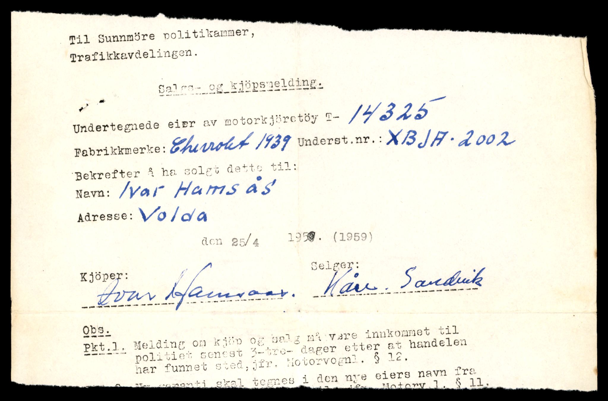 Møre og Romsdal vegkontor - Ålesund trafikkstasjon, AV/SAT-A-4099/F/Fe/L0045: Registreringskort for kjøretøy T 14320 - T 14444, 1927-1998, p. 175