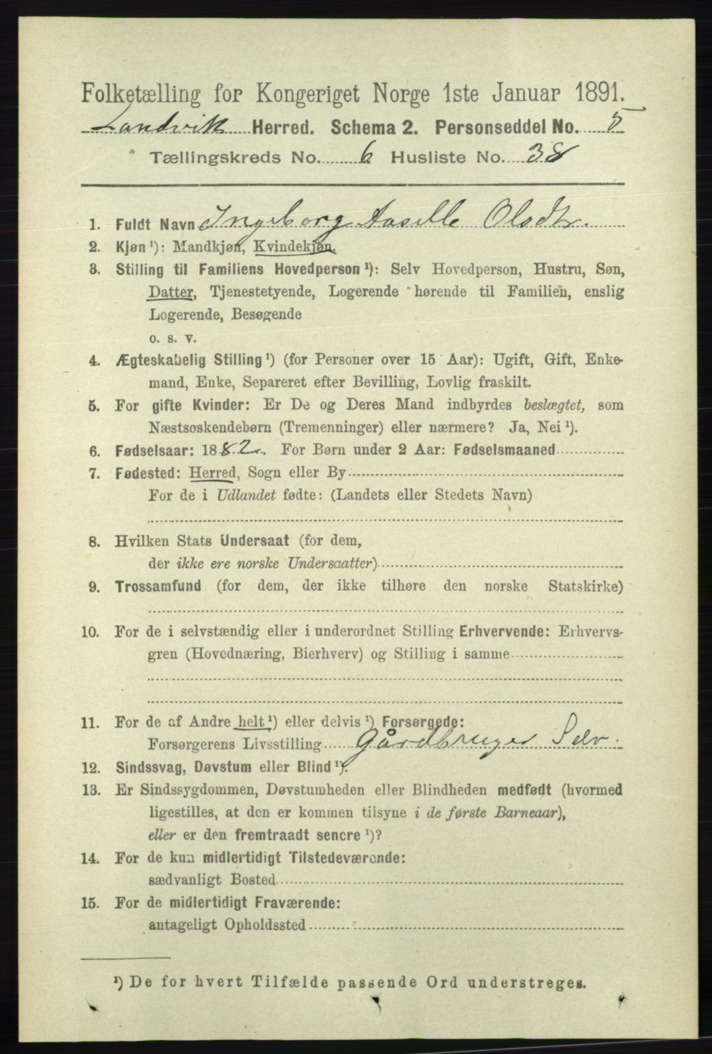 RA, 1891 census for 0924 Landvik, 1891, p. 2707