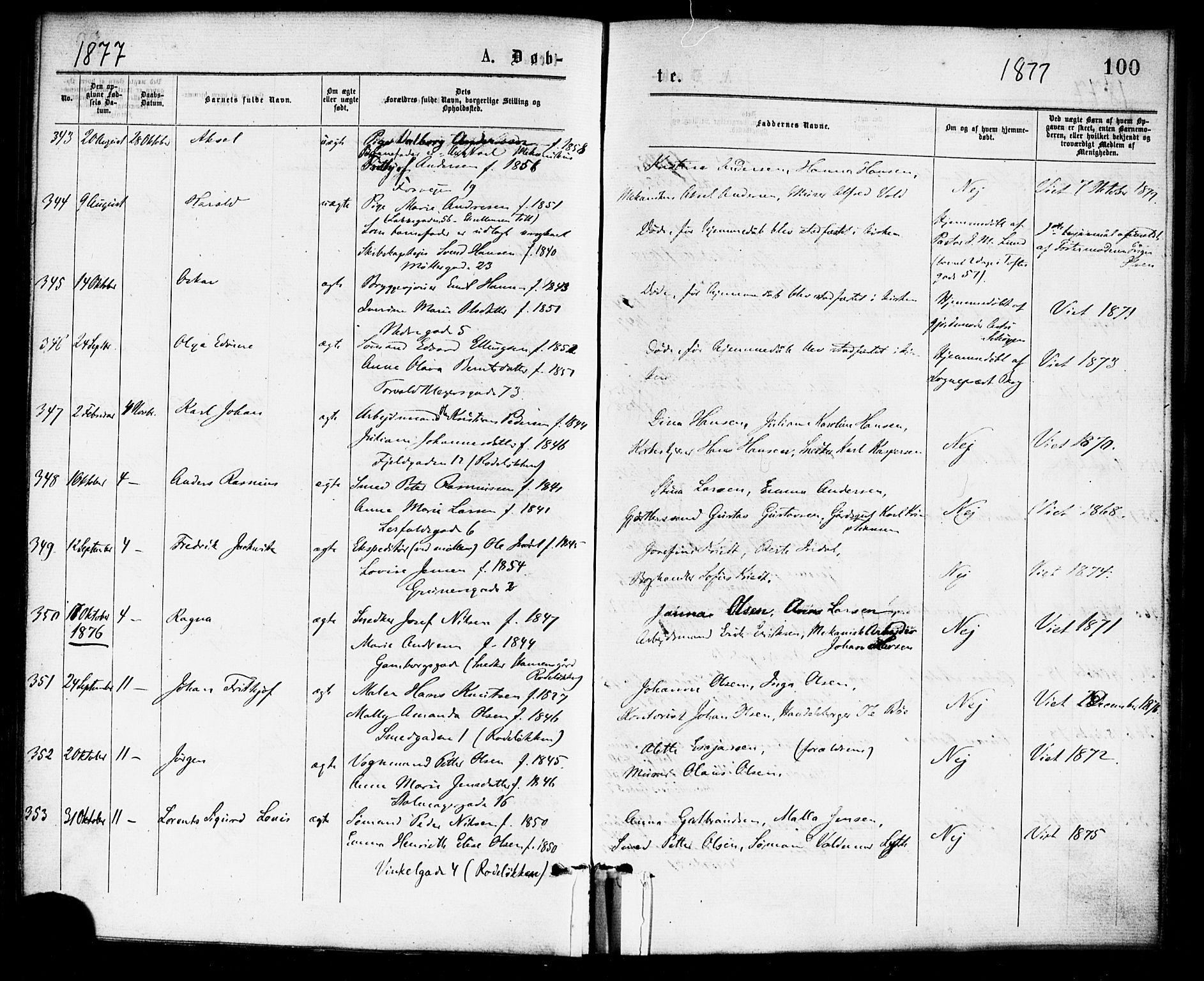 Paulus prestekontor Kirkebøker, SAO/A-10871/F/Fa/L0001: Parish register (official) no. 1, 1875-1878, p. 100