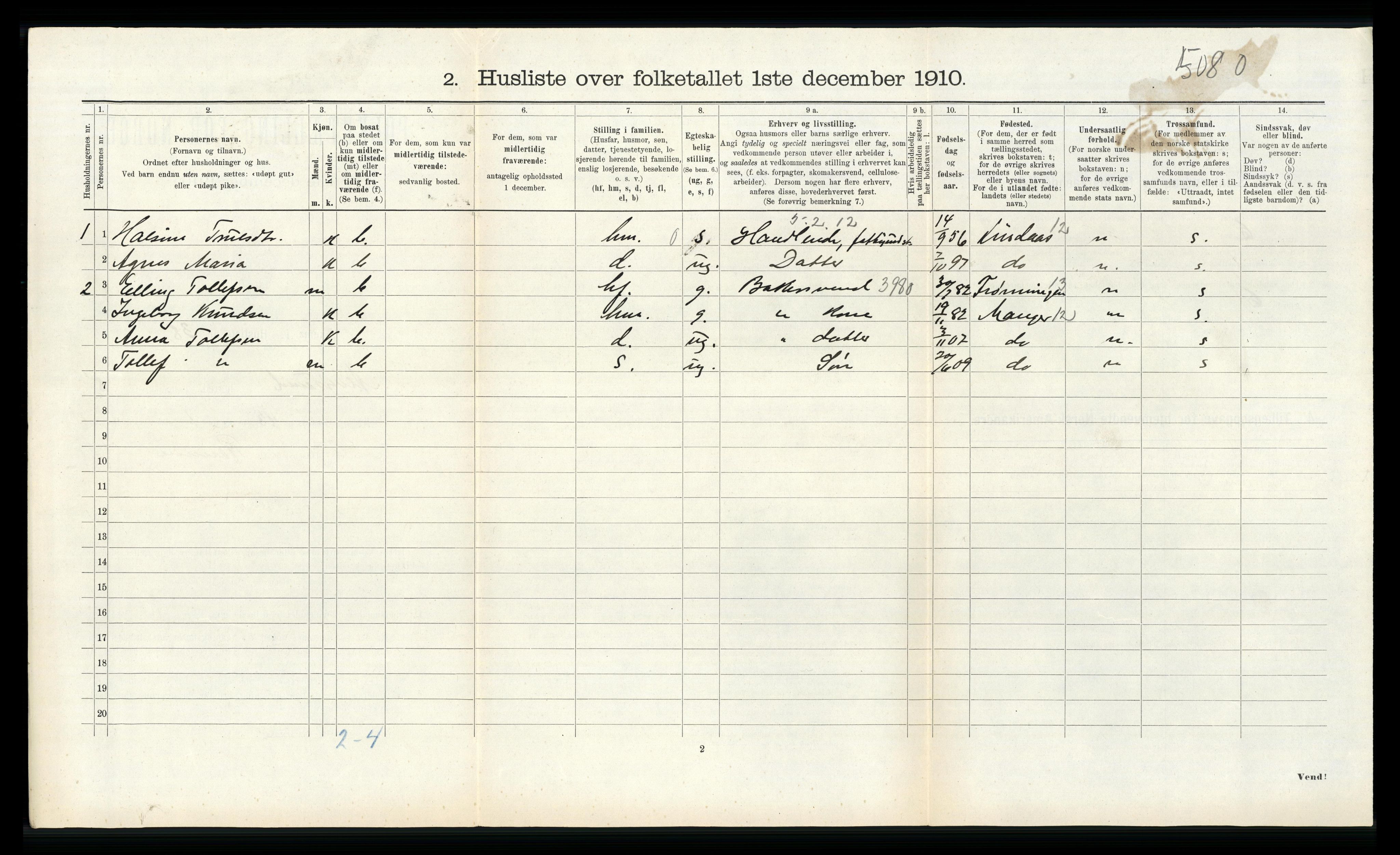 RA, 1910 census for Alversund, 1910, p. 645