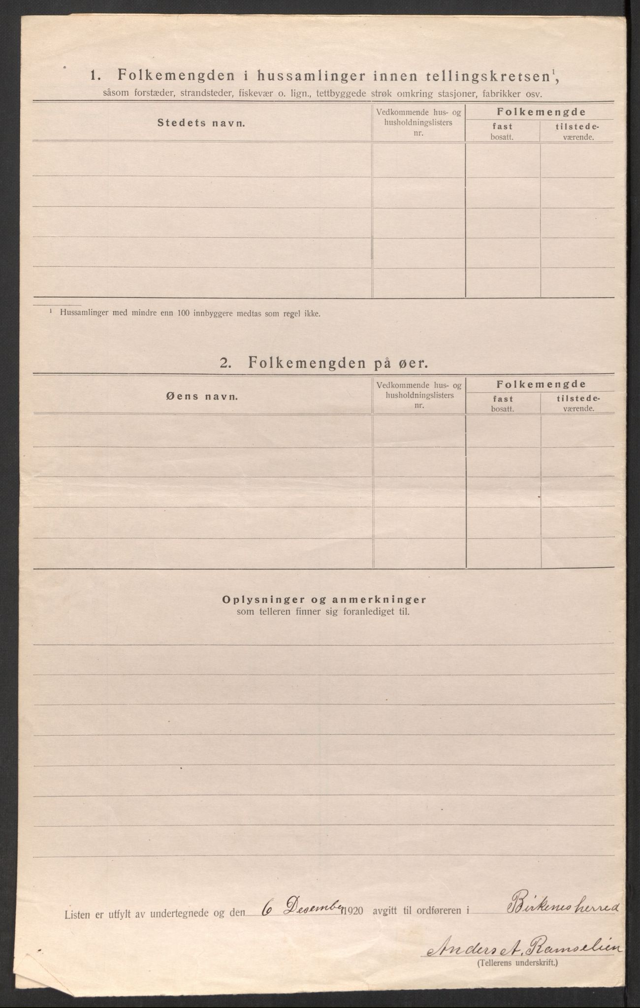 SAK, 1920 census for Birkenes, 1920, p. 27