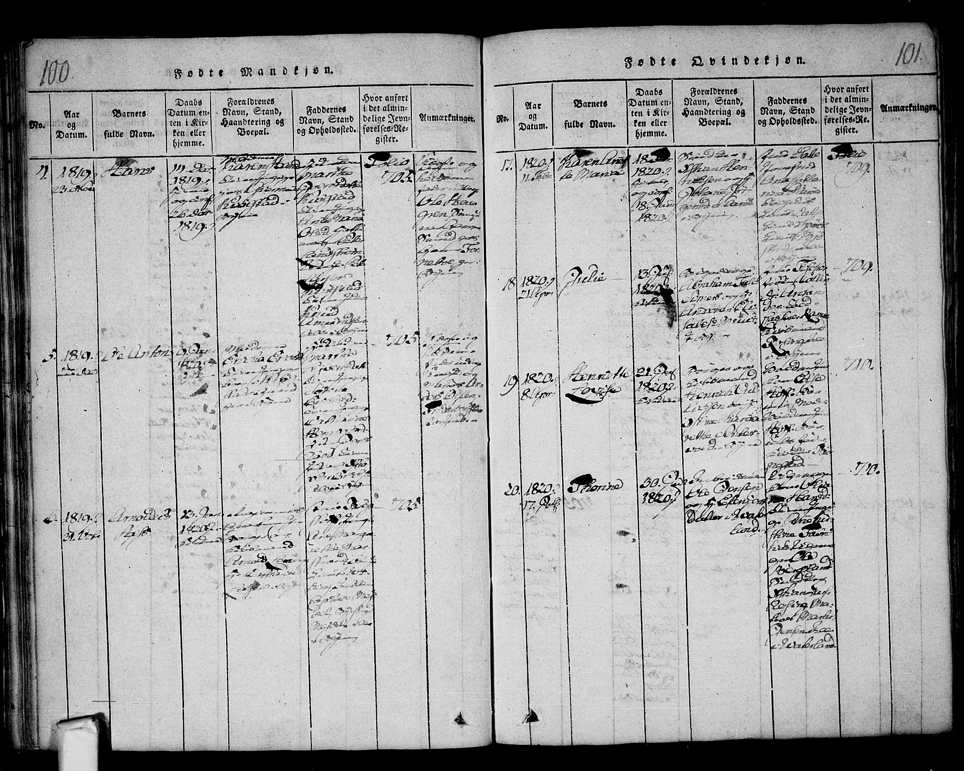 Fredrikstad prestekontor Kirkebøker, SAO/A-11082/F/Fa/L0004: Parish register (official) no. 4, 1816-1834, p. 100-101