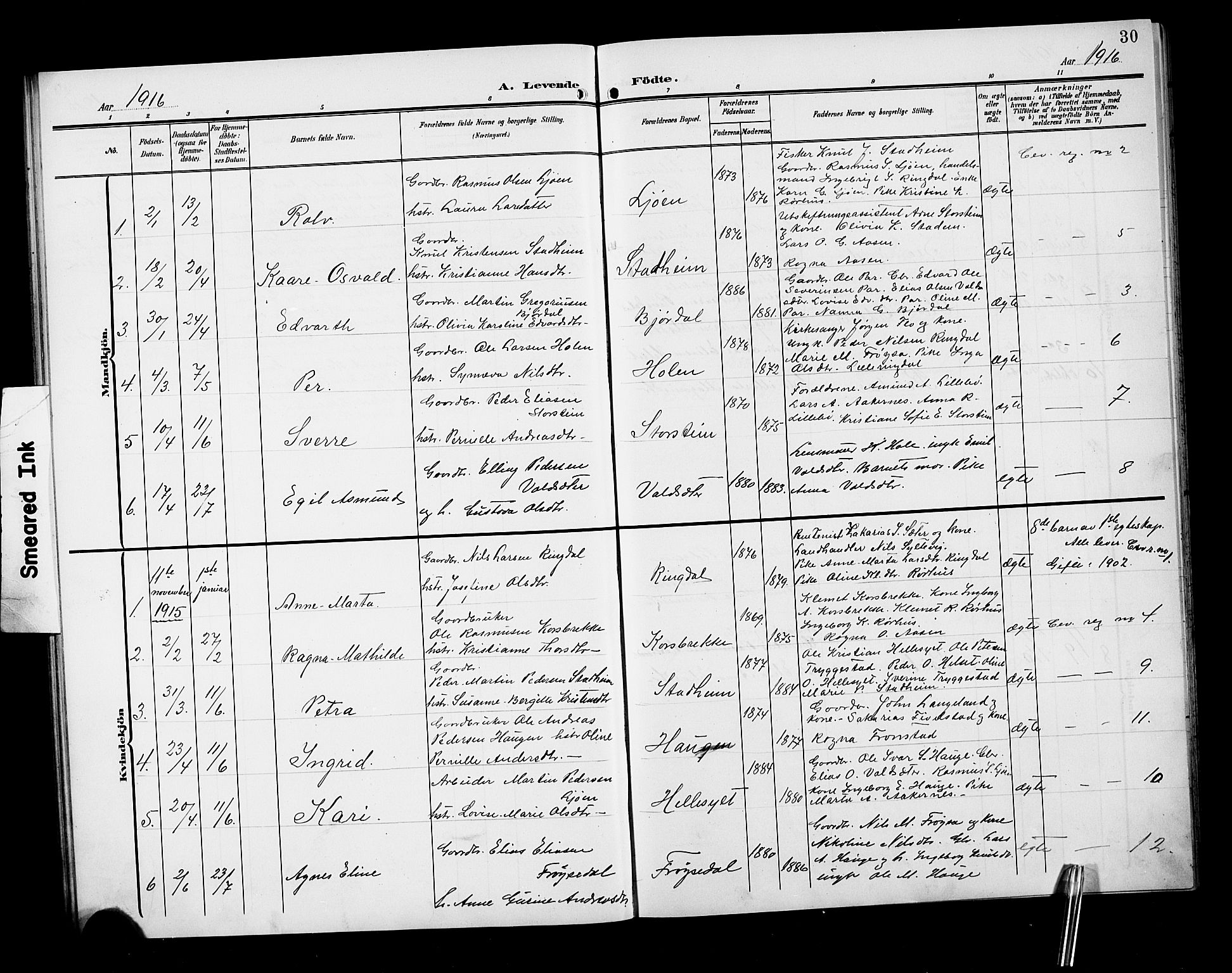 Ministerialprotokoller, klokkerbøker og fødselsregistre - Møre og Romsdal, SAT/A-1454/517/L0231: Parish register (copy) no. 517C04, 1904-1918, p. 30
