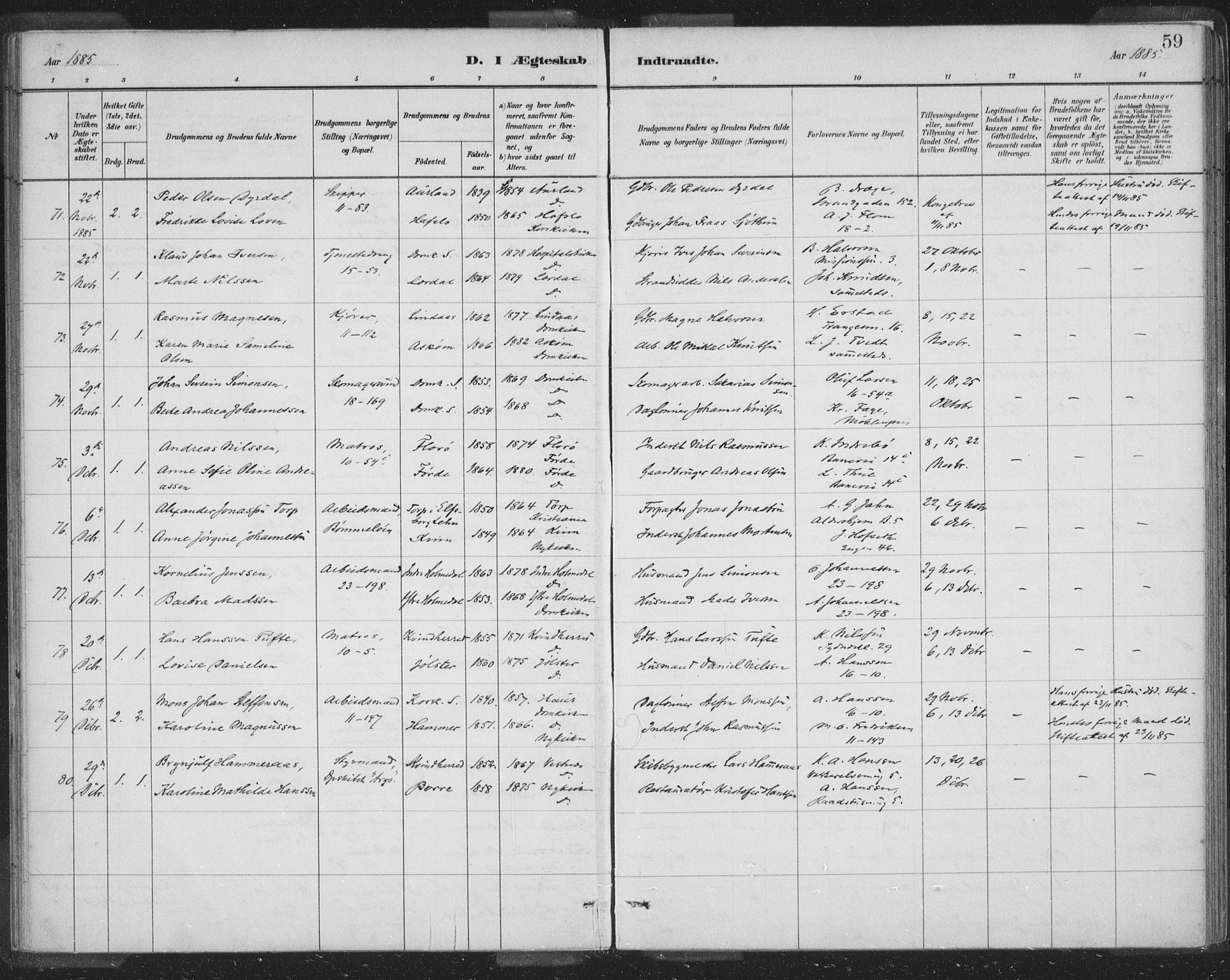 Domkirken sokneprestembete, AV/SAB-A-74801/H/Hab/L0032: Parish register (copy) no. D 4, 1880-1907, p. 59