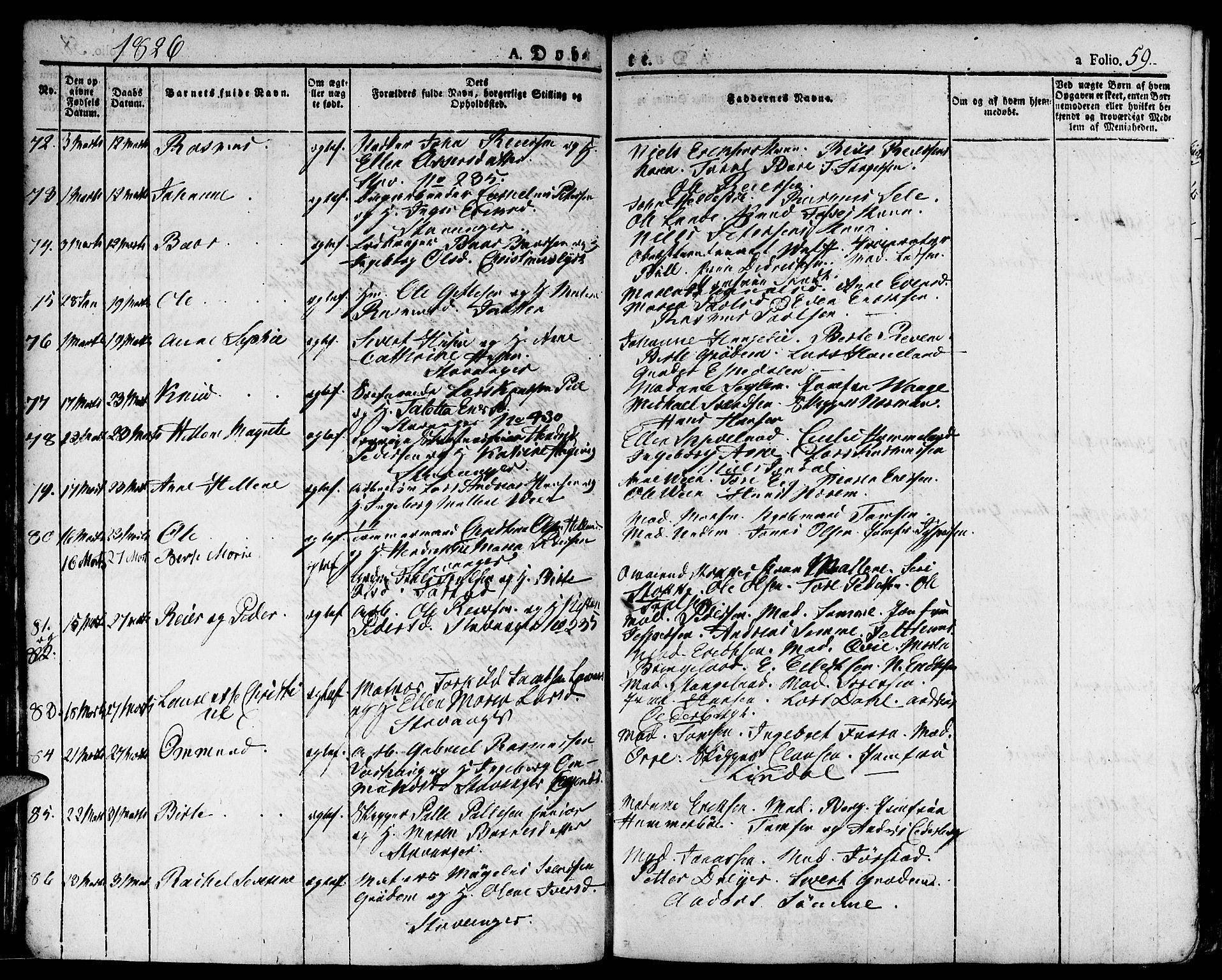 Domkirken sokneprestkontor, SAST/A-101812/001/30/30BA/L0009: Parish register (official) no. A 9, 1821-1832, p. 59