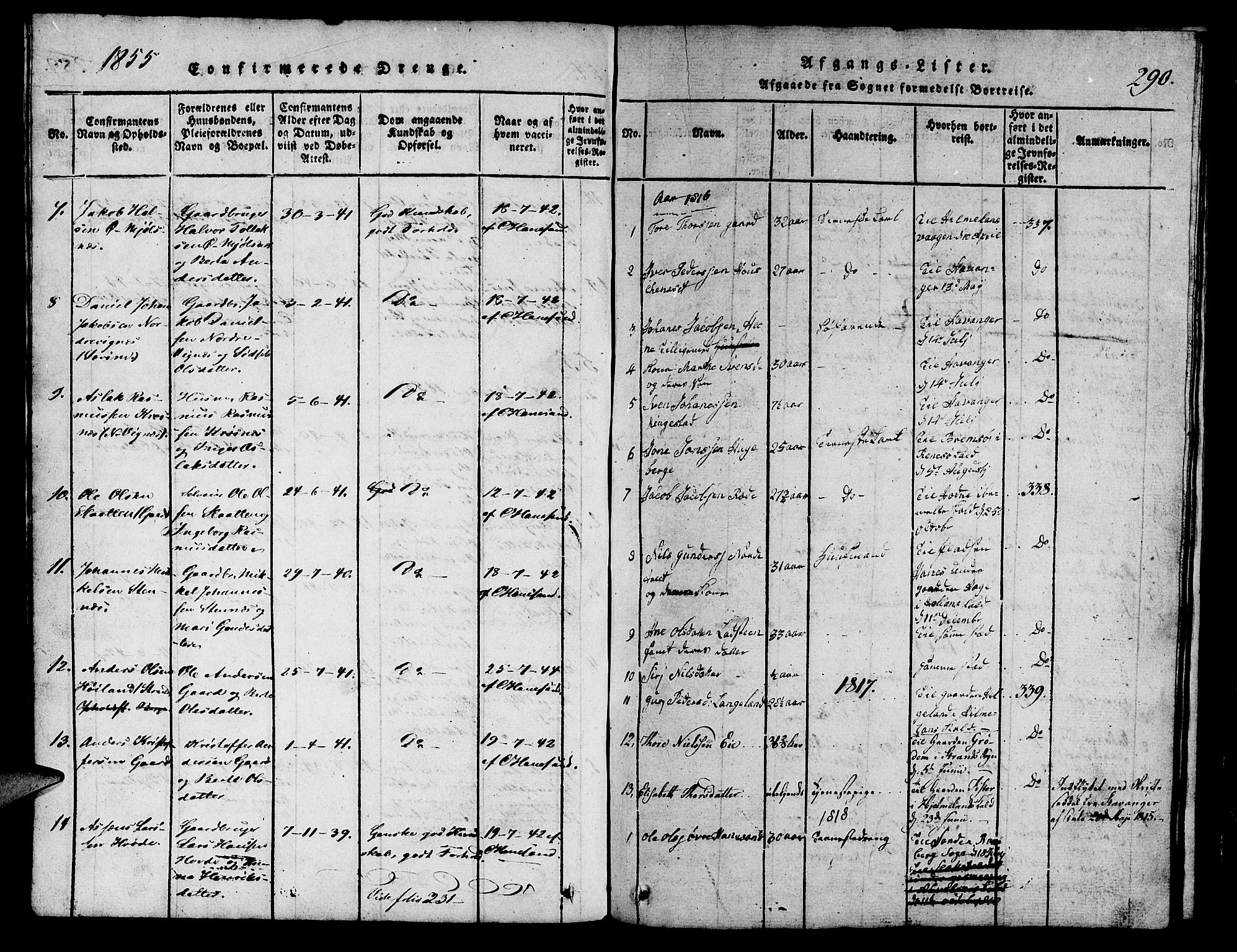 Finnøy sokneprestkontor, SAST/A-101825/H/Ha/Hab/L0001: Parish register (copy) no. B 1, 1816-1856, p. 290
