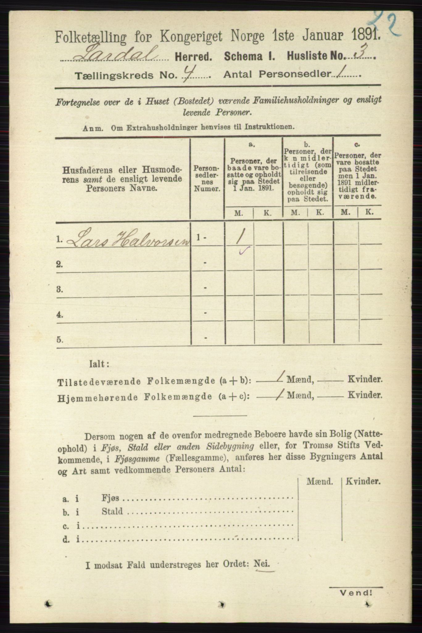 RA, 1891 census for 0728 Lardal, 1891, p. 1851