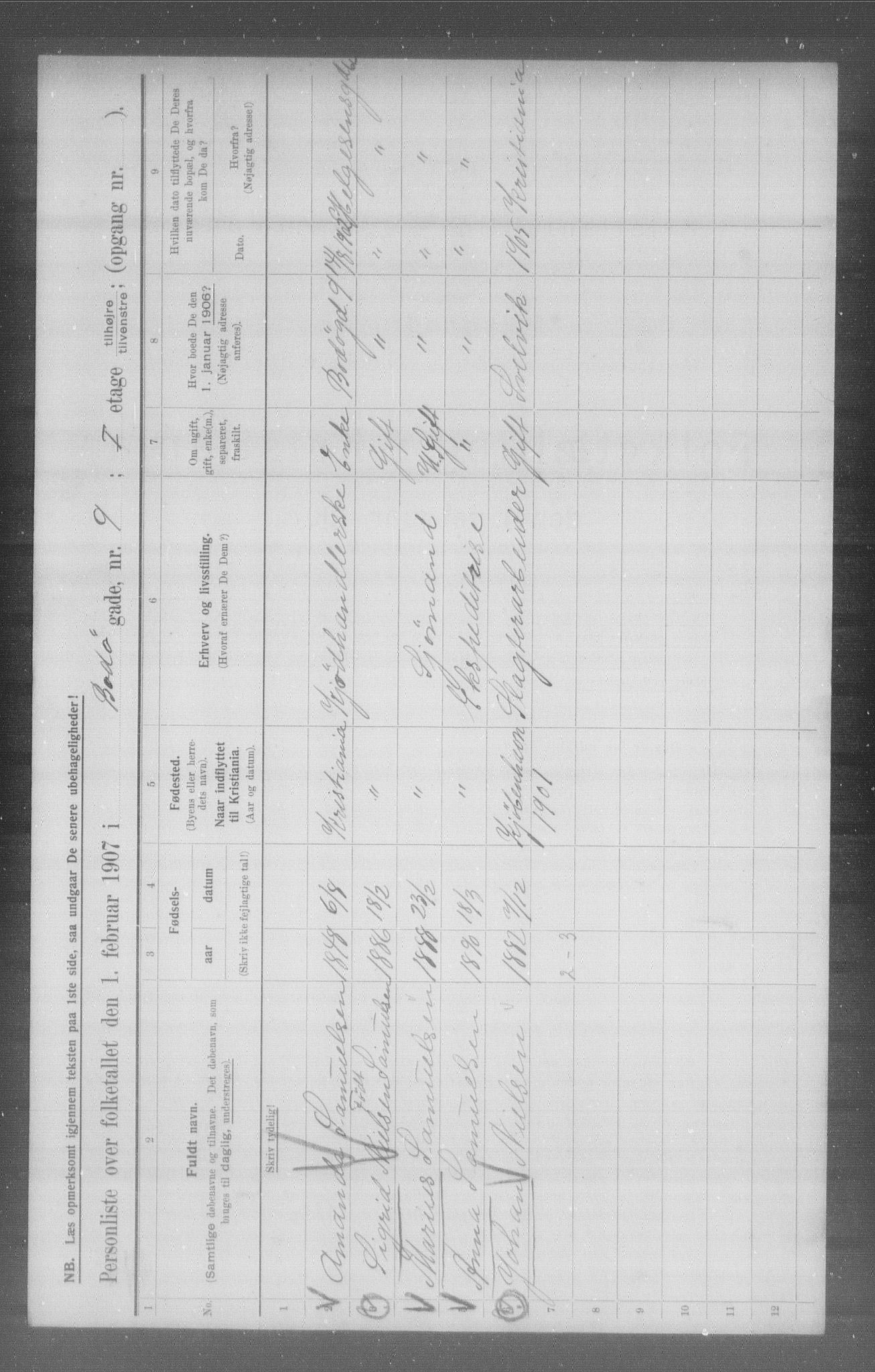 OBA, Municipal Census 1907 for Kristiania, 1907, p. 3541