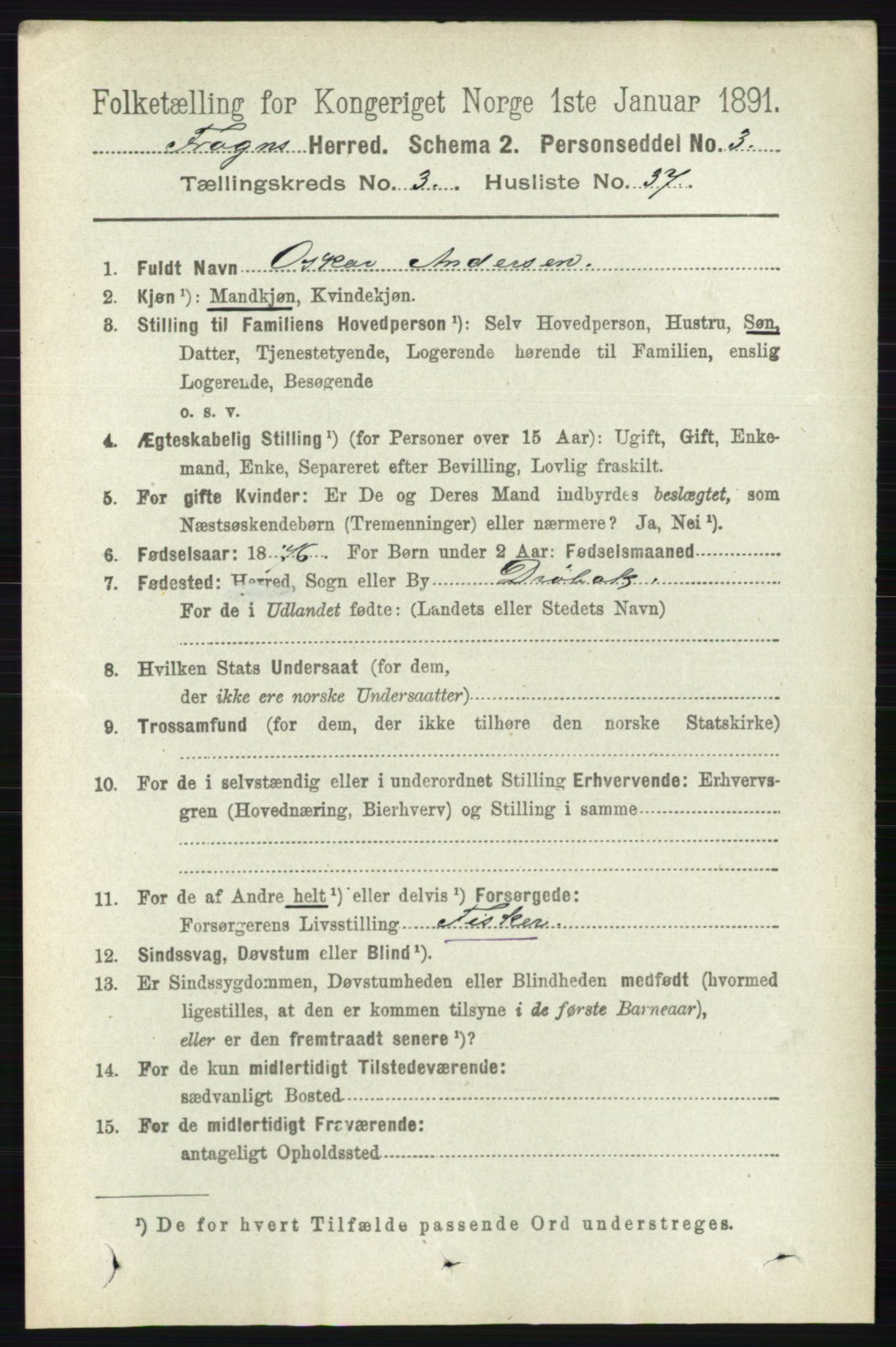 RA, 1891 census for 0215 Frogn, 1891, p. 2127