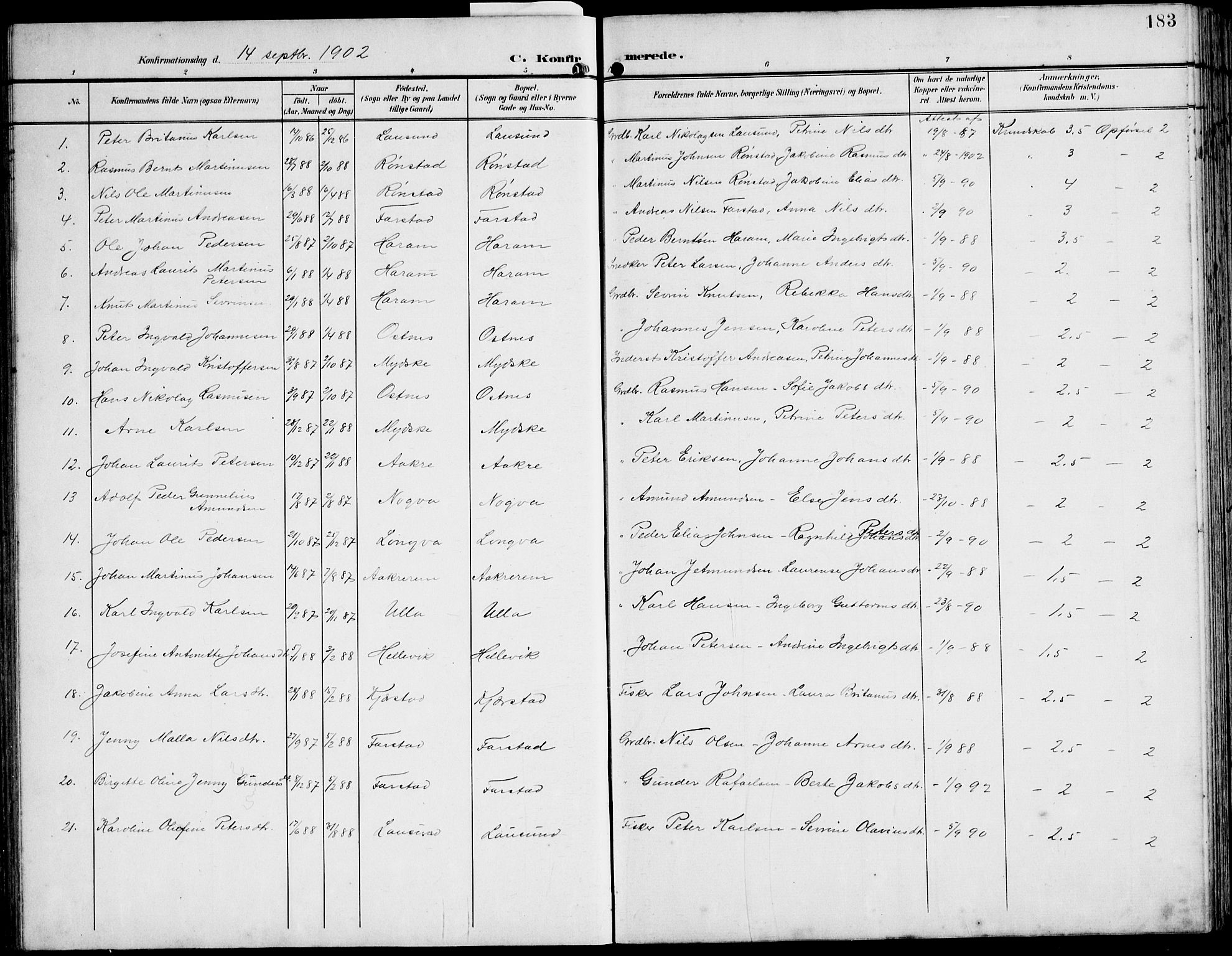 Ministerialprotokoller, klokkerbøker og fødselsregistre - Møre og Romsdal, AV/SAT-A-1454/536/L0511: Parish register (copy) no. 536C06, 1899-1944, p. 183