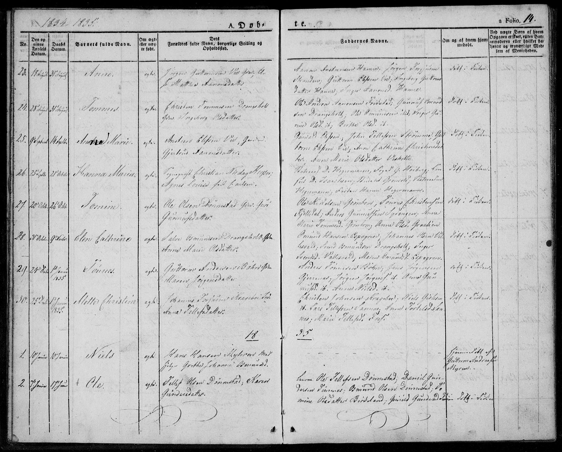 Tveit sokneprestkontor, AV/SAK-1111-0043/F/Fa/L0003: Parish register (official) no. A 3, 1829-1852, p. 14