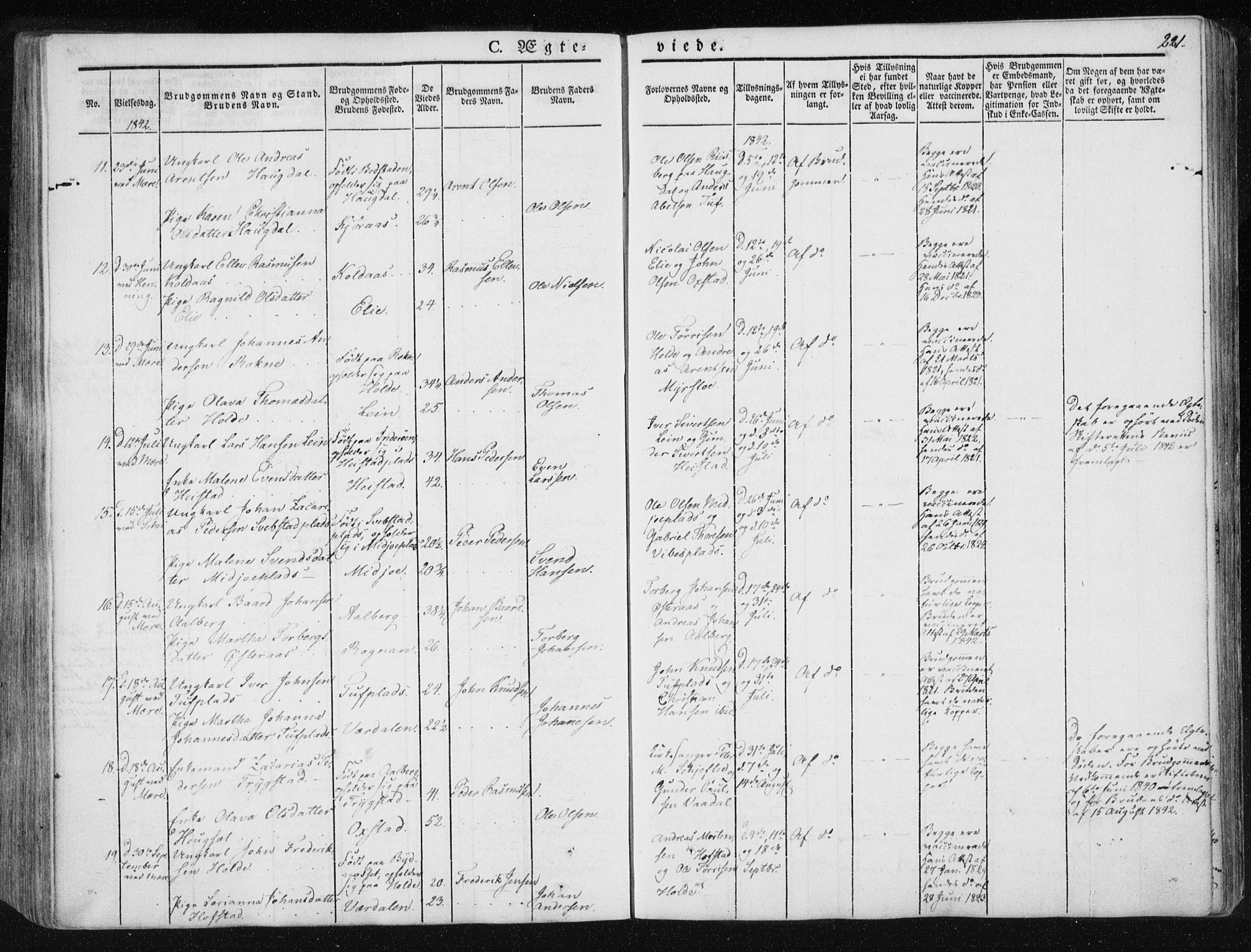 Ministerialprotokoller, klokkerbøker og fødselsregistre - Nord-Trøndelag, AV/SAT-A-1458/735/L0339: Parish register (official) no. 735A06 /1, 1836-1848, p. 221