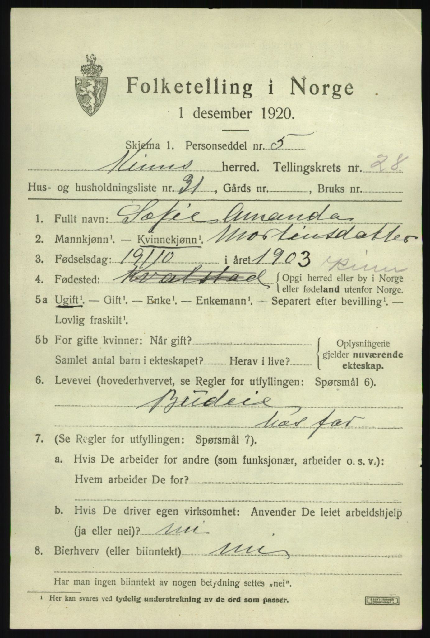 SAB, 1920 census for Kinn, 1920, p. 9847