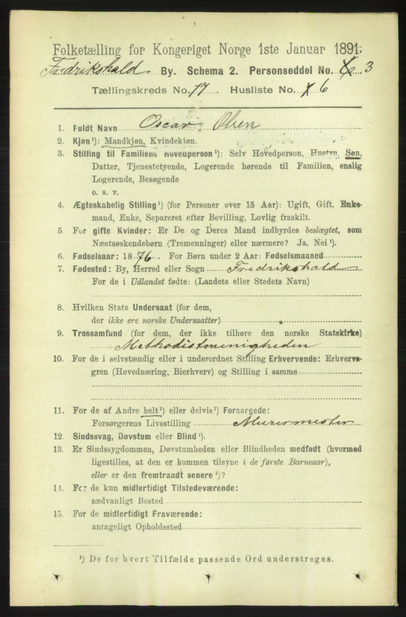 RA, 1891 census for 0101 Fredrikshald, 1891, p. 10927