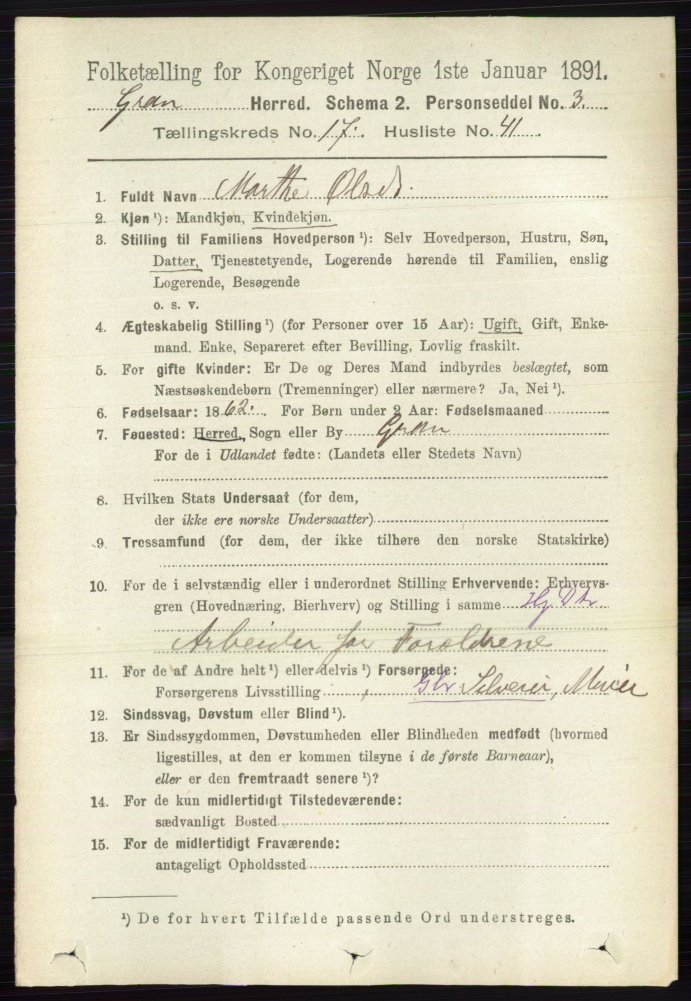 RA, 1891 census for 0534 Gran, 1891, p. 8935