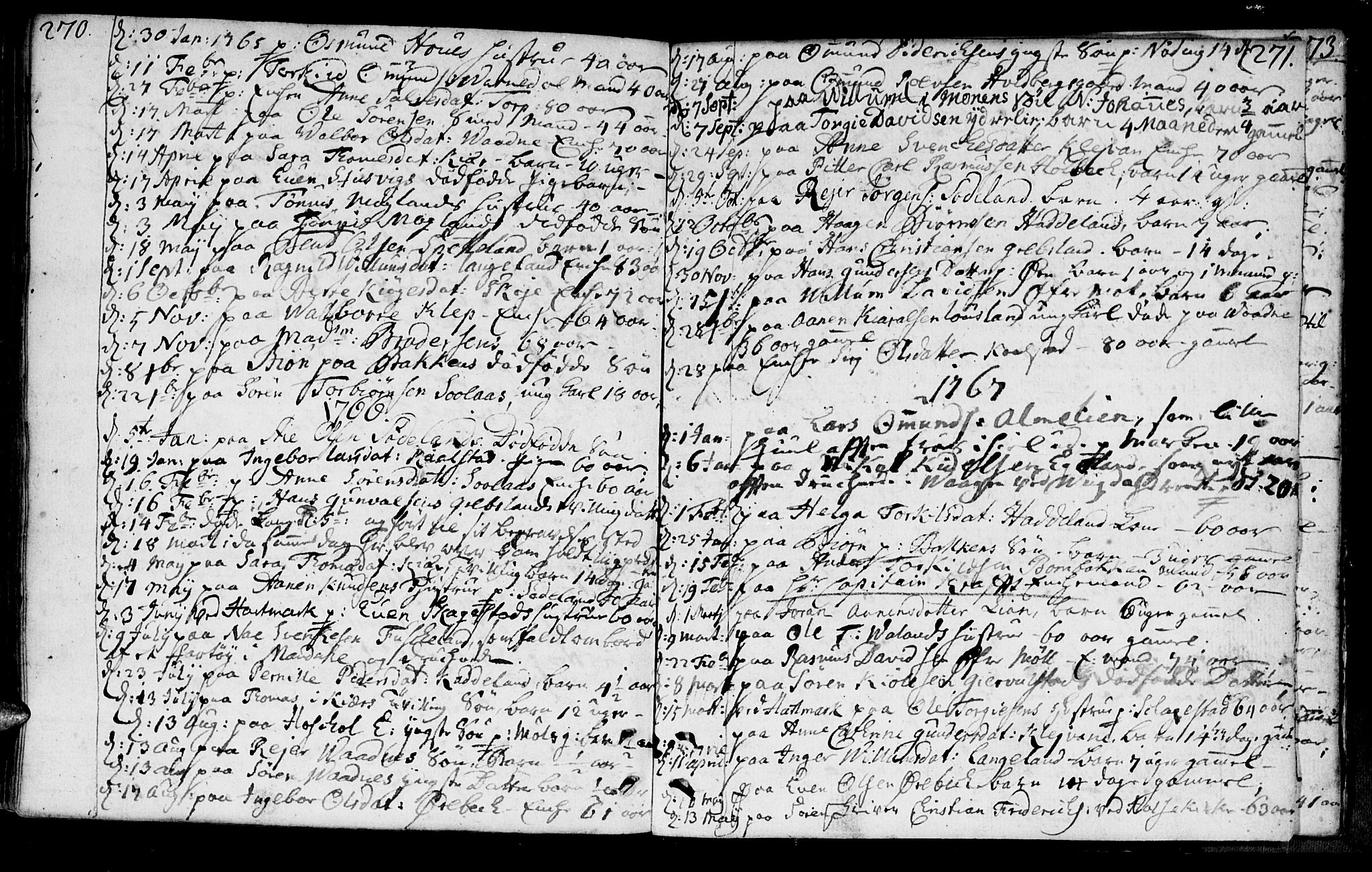 Holum sokneprestkontor, AV/SAK-1111-0022/F/Fa/Faa/L0002: Parish register (official) no. A 2, 1756-1780, p. 270-271