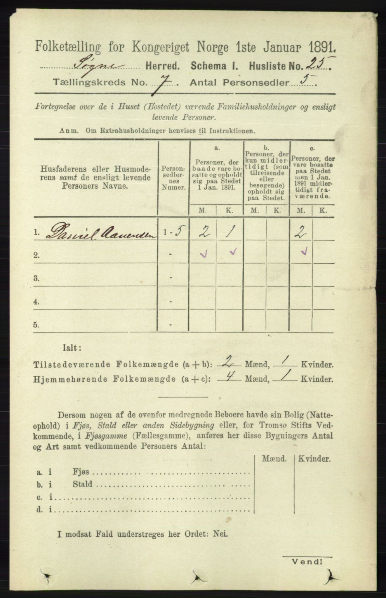 RA, 1891 census for 1018 Søgne, 1891, p. 1448