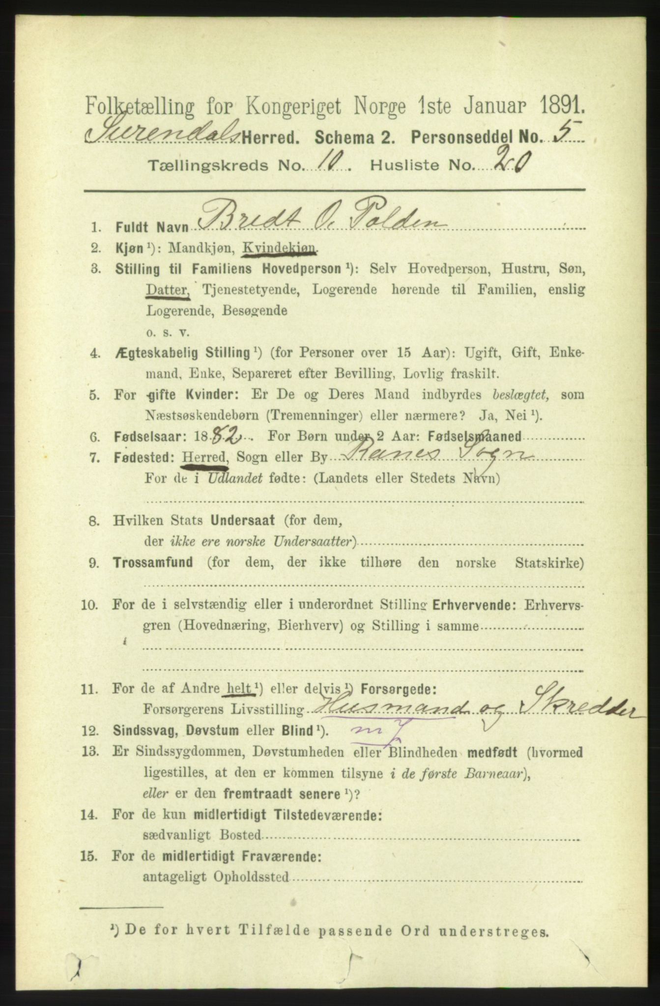 RA, 1891 census for 1566 Surnadal, 1891, p. 2635