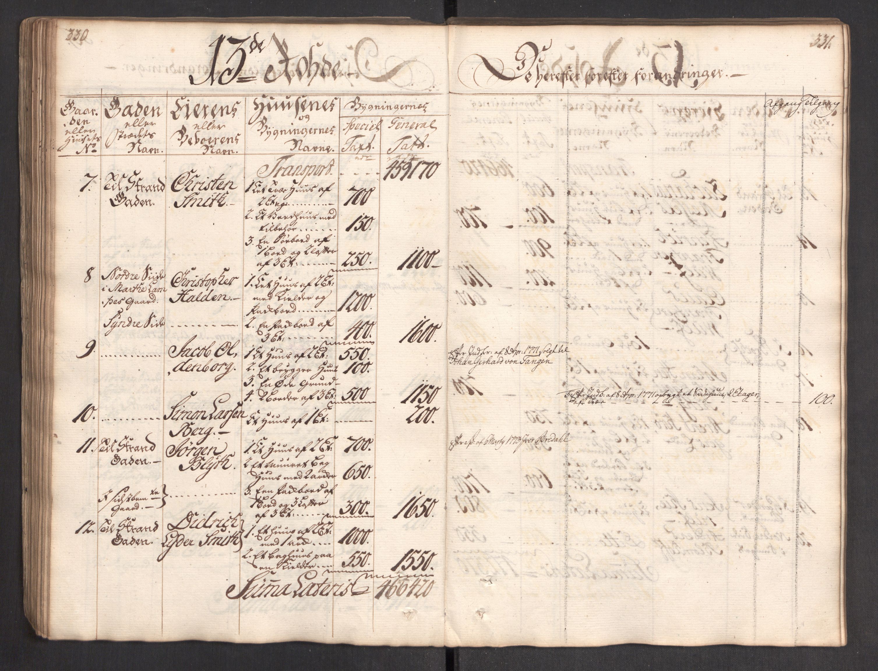 Kommersekollegiet, Brannforsikringskontoret 1767-1814, AV/RA-EA-5458/F/Fa/L0004/0002: Bergen / Branntakstprotokoll, 1767, p. 330-331