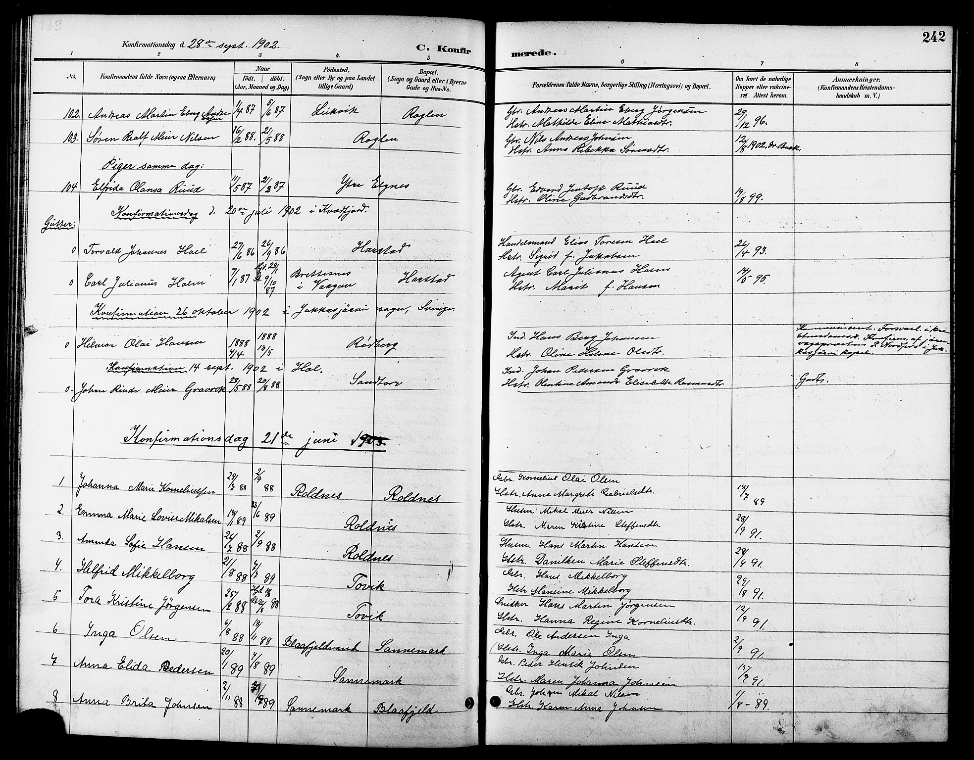 Trondenes sokneprestkontor, SATØ/S-1319/H/Hb/L0011klokker: Parish register (copy) no. 11, 1891-1906, p. 242