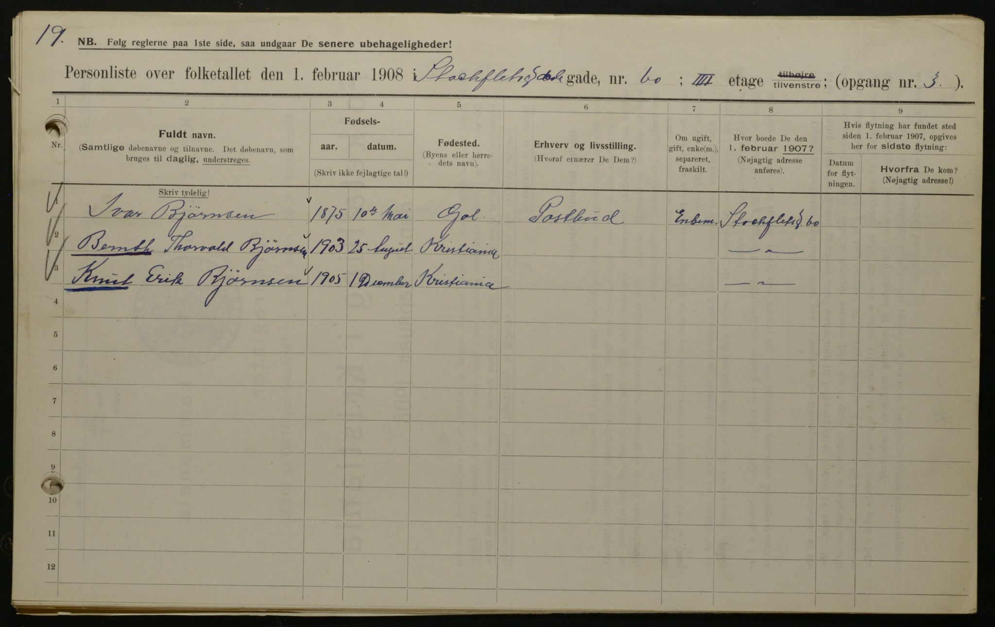 OBA, Municipal Census 1908 for Kristiania, 1908, p. 91955