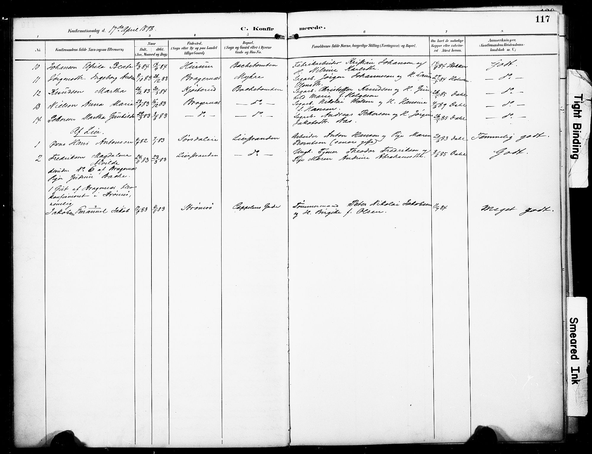 Bragernes kirkebøker, AV/SAKO-A-6/F/Fc/L0006: Parish register (official) no. III 6, 1888-1899, p. 117