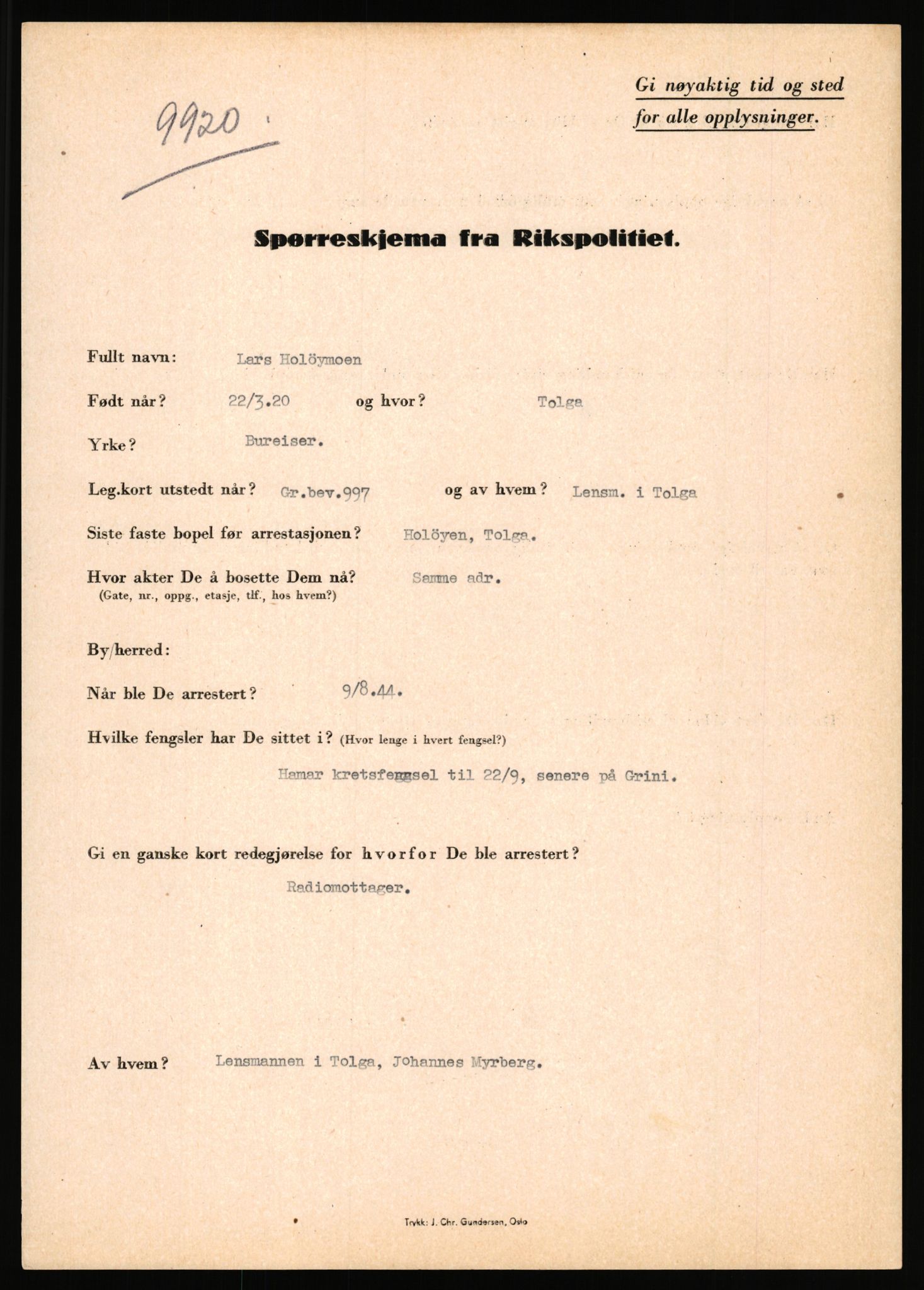 Rikspolitisjefen, AV/RA-S-1560/L/L0007: Heen, Erik C. - Iversen, Trygve, 1940-1945, p. 609